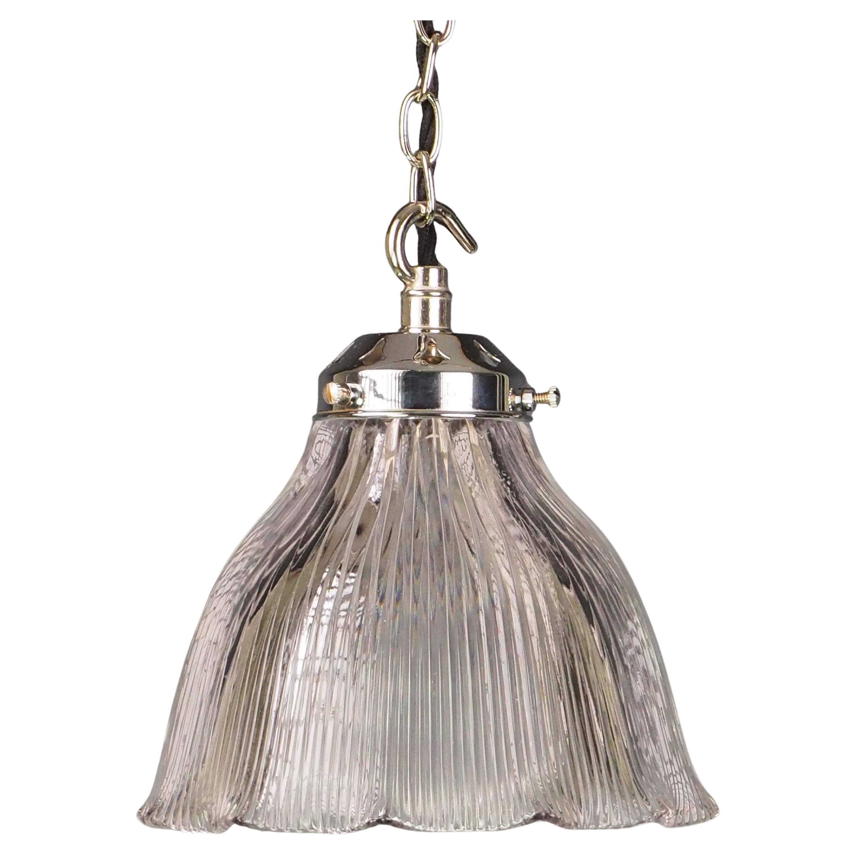 Original Holophane Pendant Ceiling Light – Vintage Industrial Glass Shade