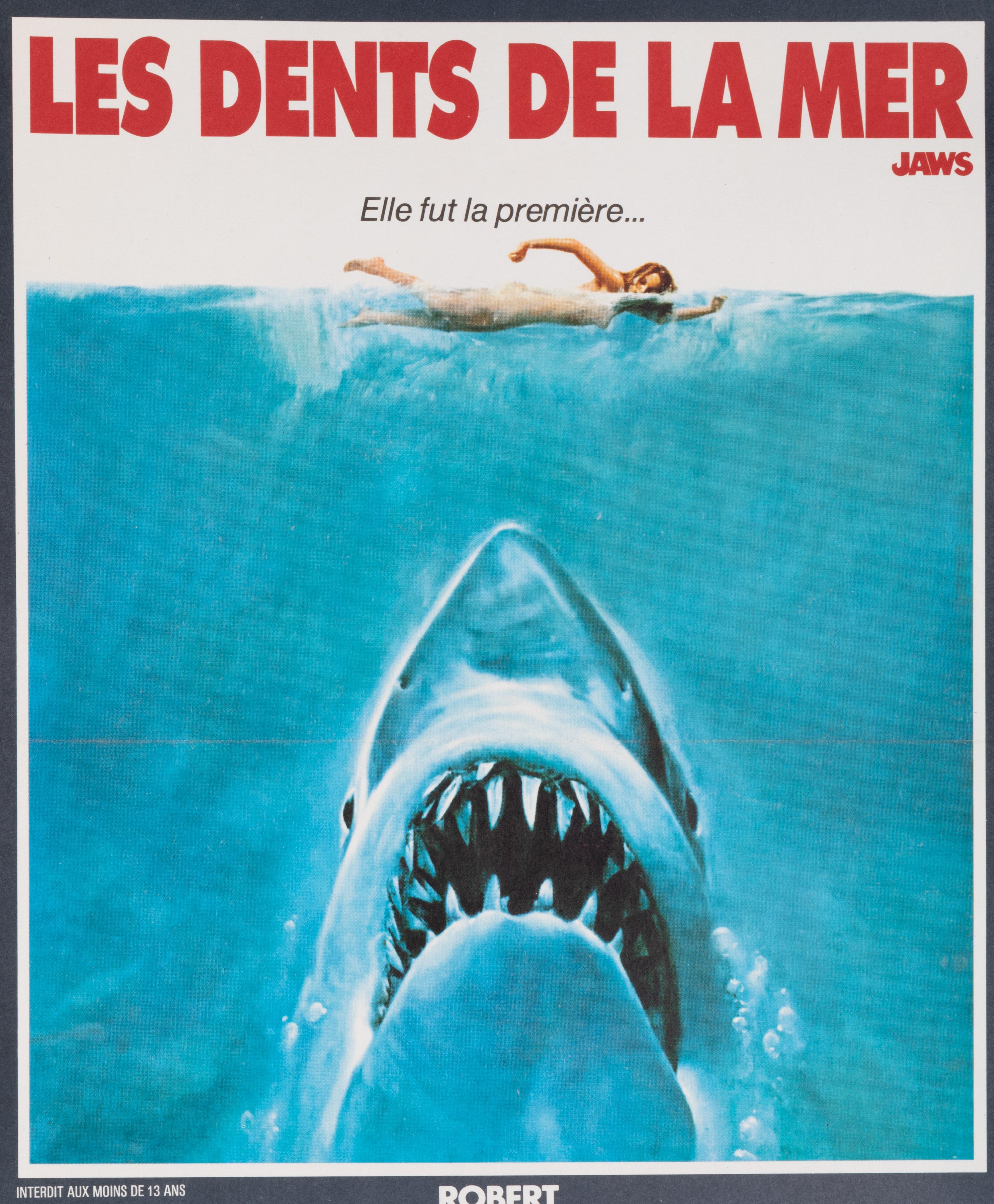 Mid-Century Modern Kastel Original Horror Movie Poster, Jaws, Spielberg, Shark, Swimmer Cinema 1975 en vente