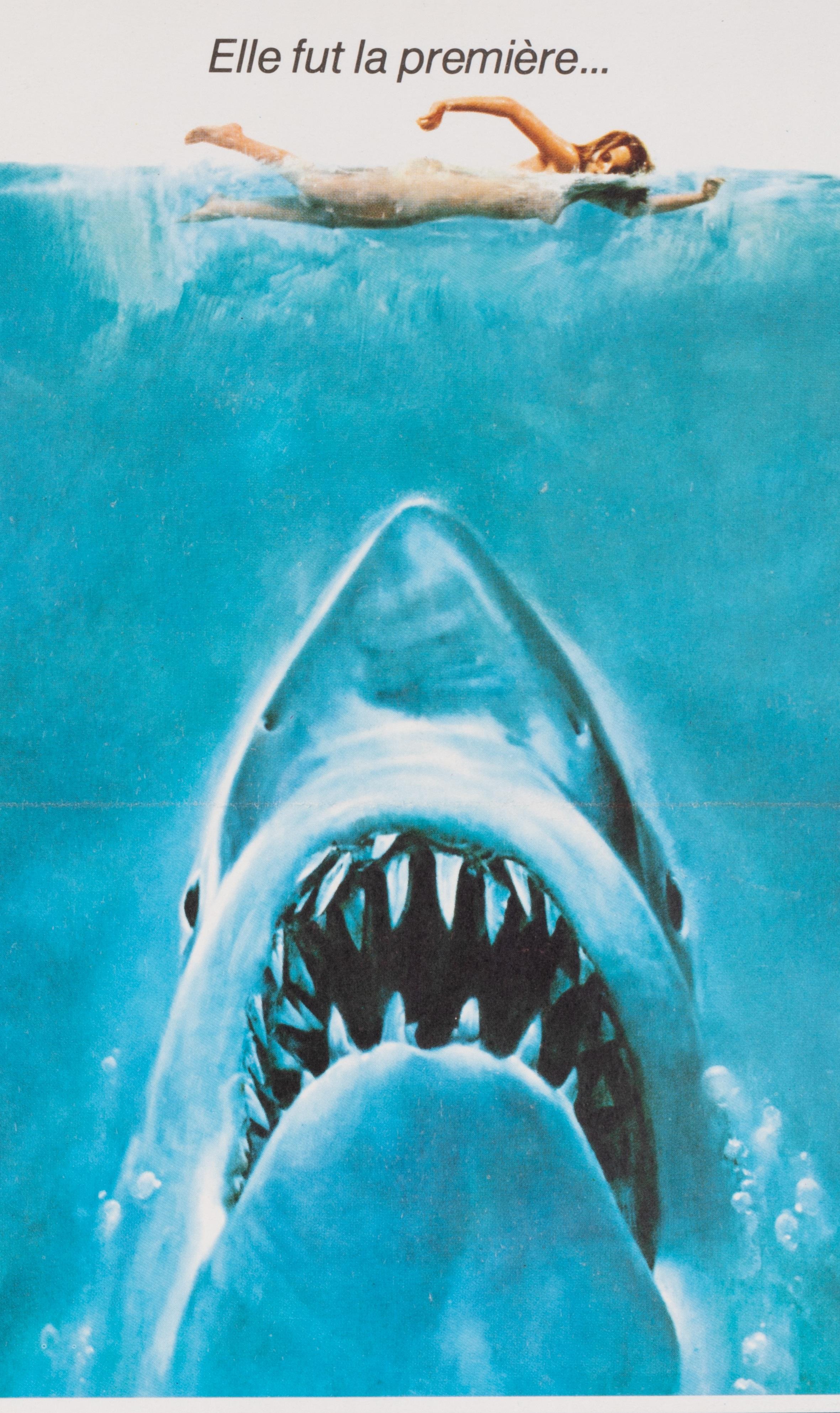 French Kastel Original Horror Movie Poster, Jaws, Spielberg, Shark, Swimmer Cinema 1975 For Sale