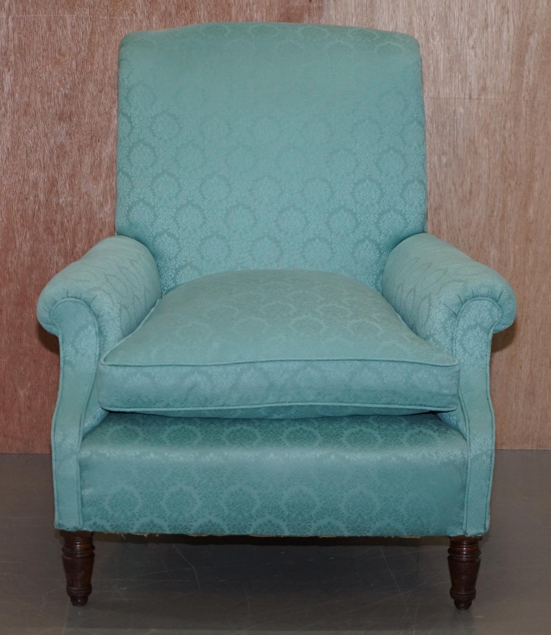 English Original Howard & Sons Berners Street Fully Stamped Victorian Club Armchair For Sale