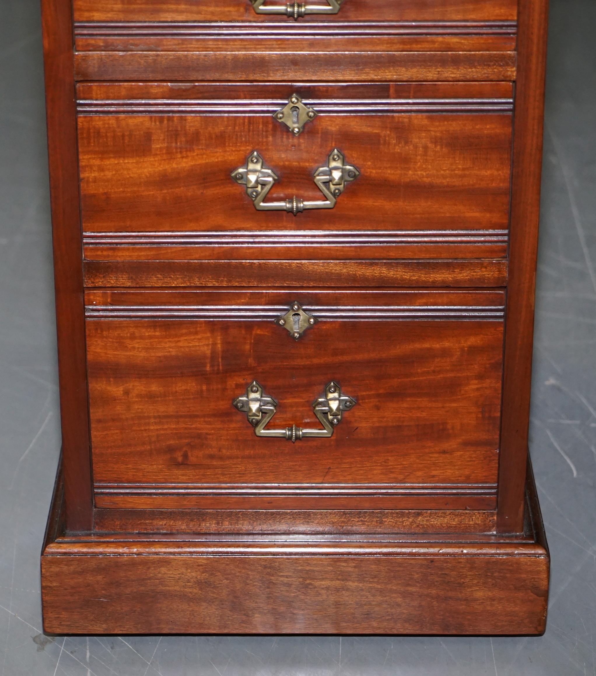 Original Howard & Son's Victorian Twin Pedestal Partner Desk Brown Leather Top 2