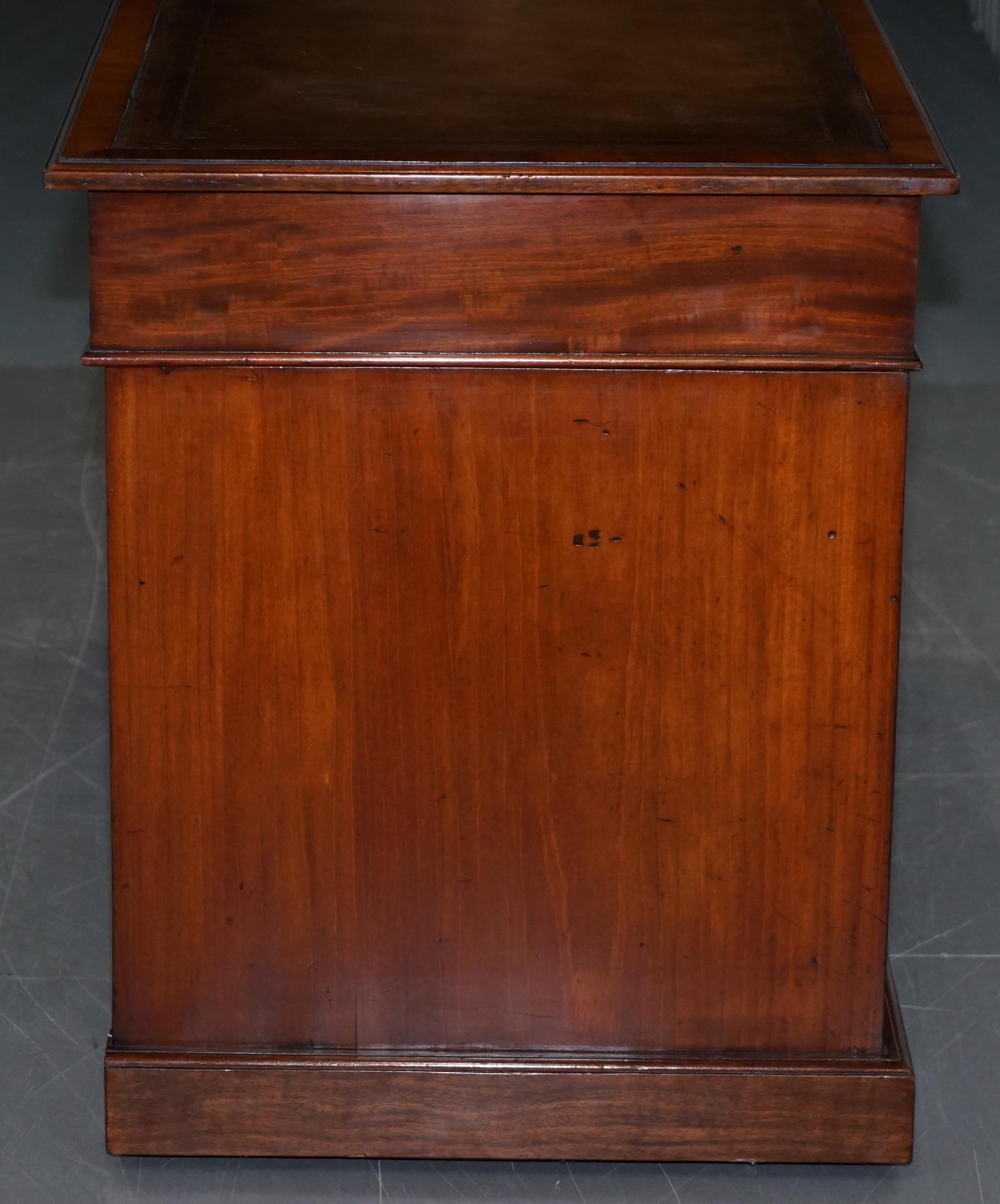 Original Howard & Son's Victorian Twin Pedestal Partner Desk Brown Leather Top 3