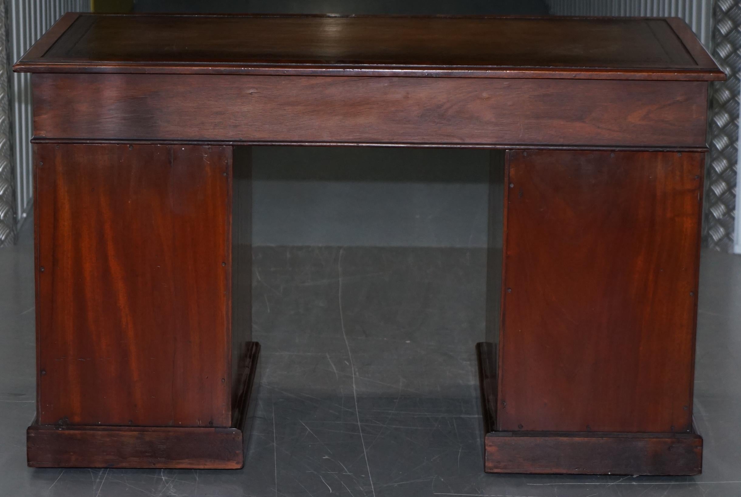 Original Howard & Son's Victorian Twin Pedestal Partner Desk Brown Leather Top 4