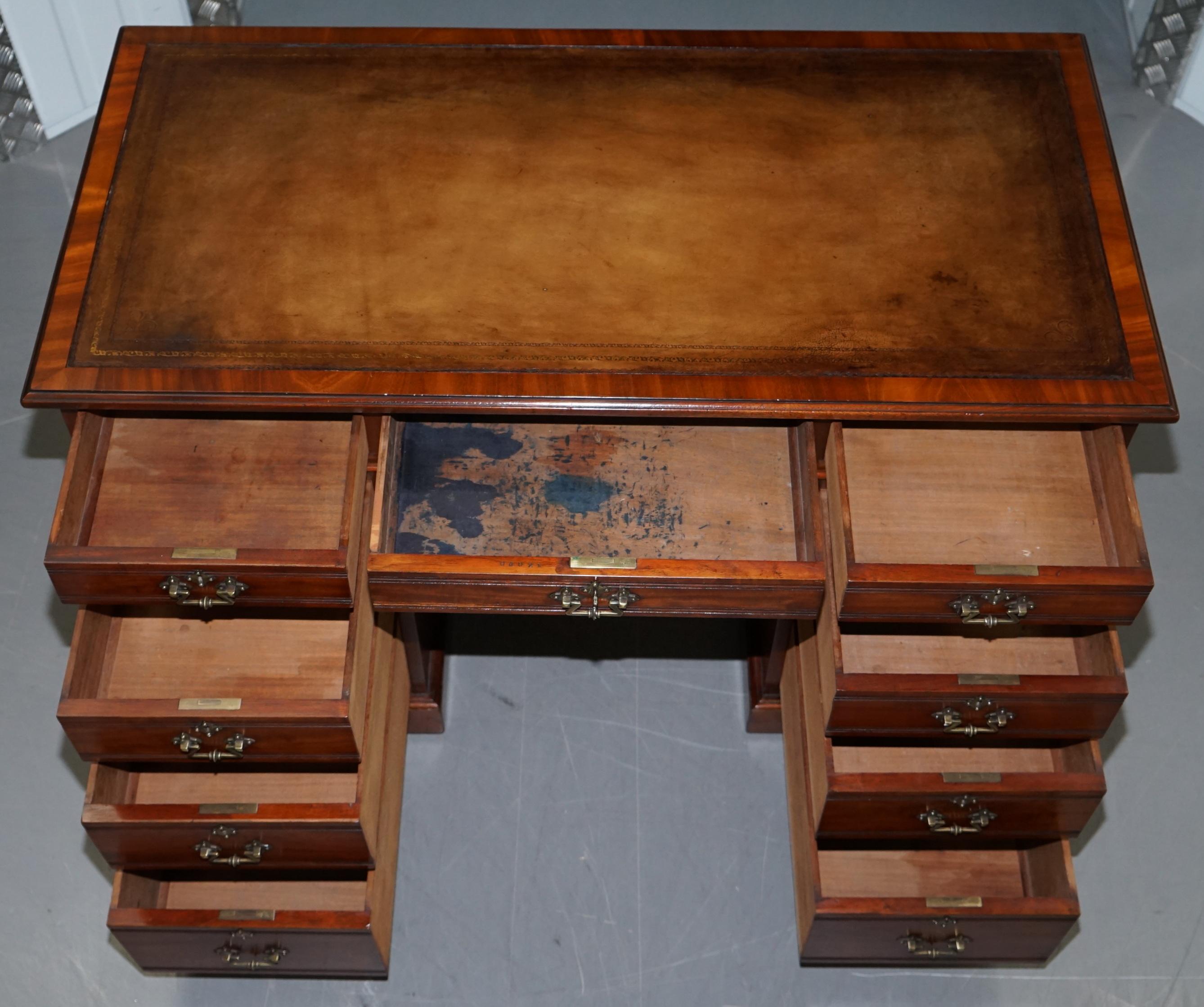 Original Howard & Son's Victorian Twin Pedestal Partner Desk Brown Leather Top 6