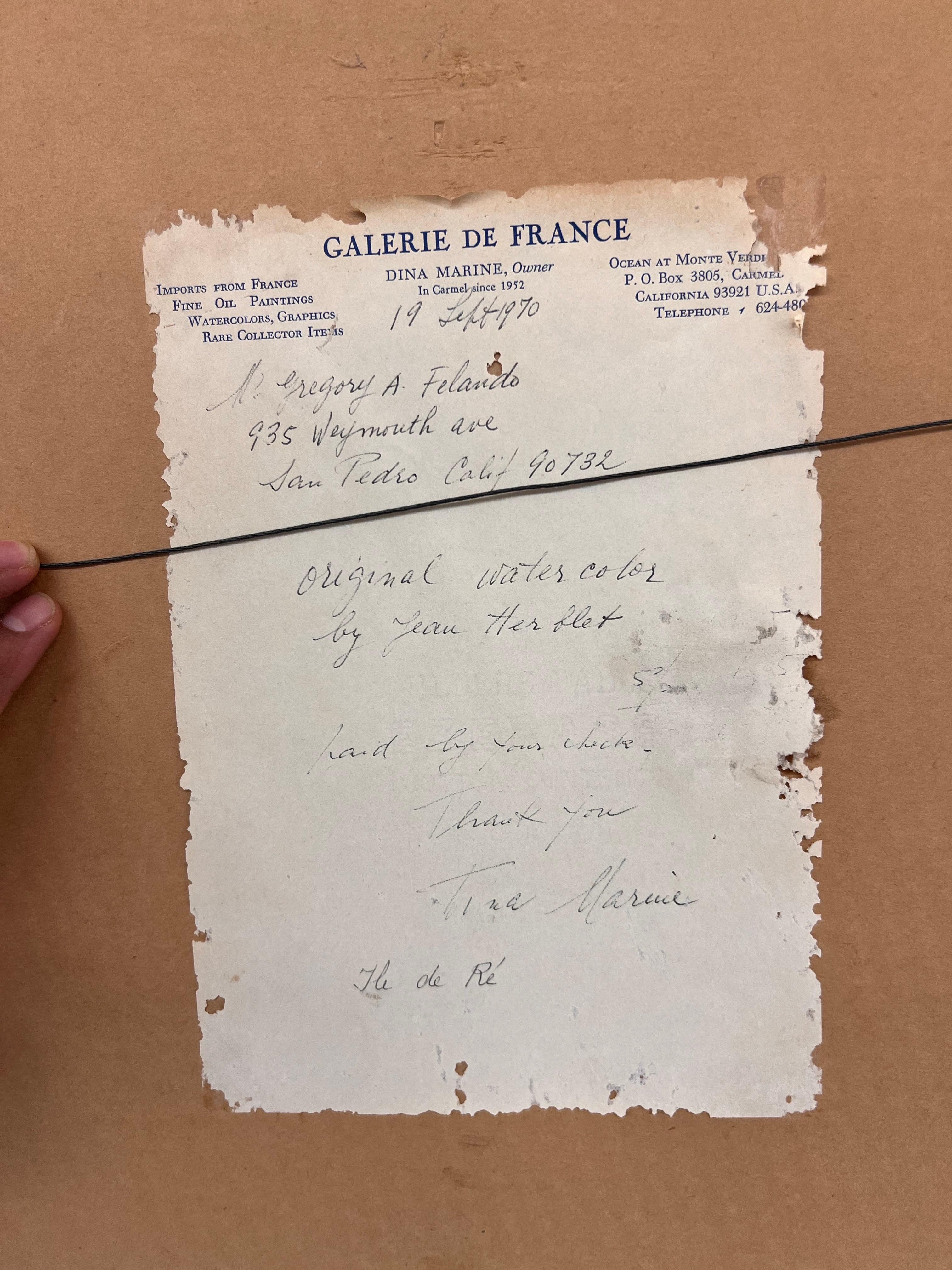 Pintura original en acuarela Perro de caza con falta del artista francés Jean Herblet en venta 1