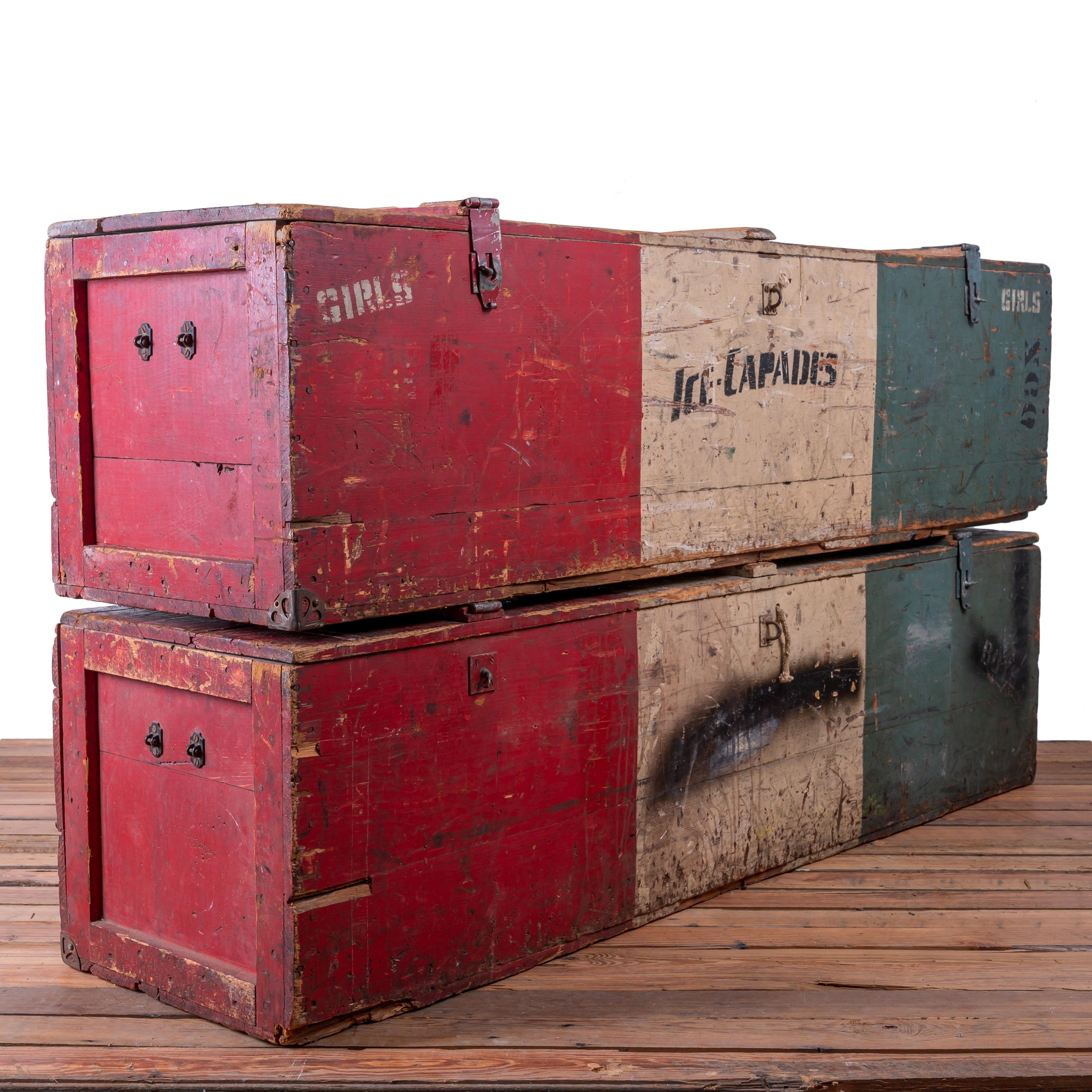 Wood Original Ice Capades Travel Trunks, c.1940s For Sale