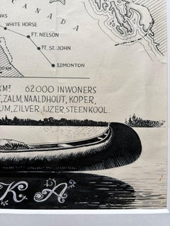 Original Illustration Map of Alaska by Charles Burki, ca. 1945 – Ink Drawing