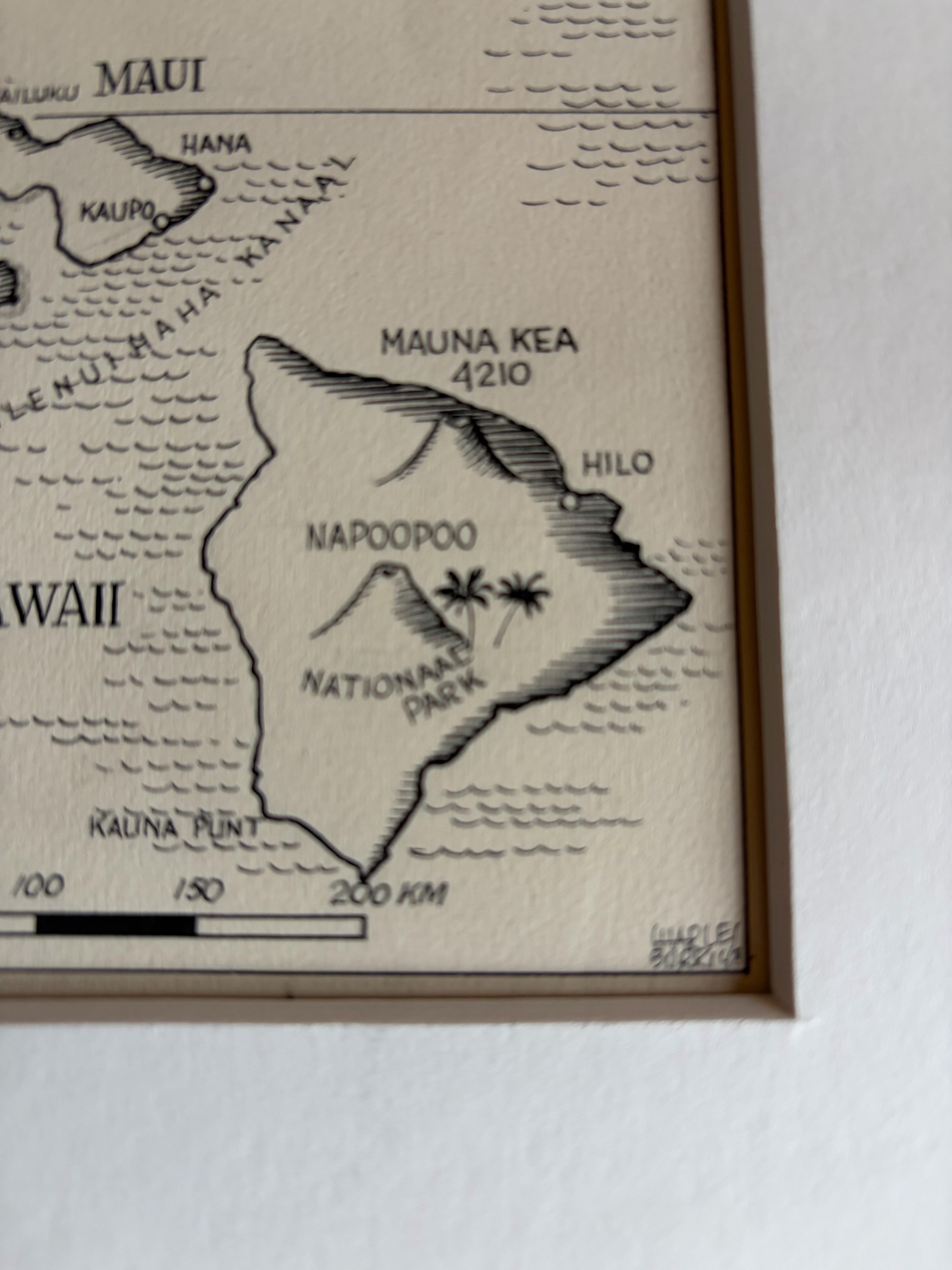 Papier Illustration originale Carte d'Hawaï par Charles Burki, ca. 1948 - Dessin à l'encre en vente