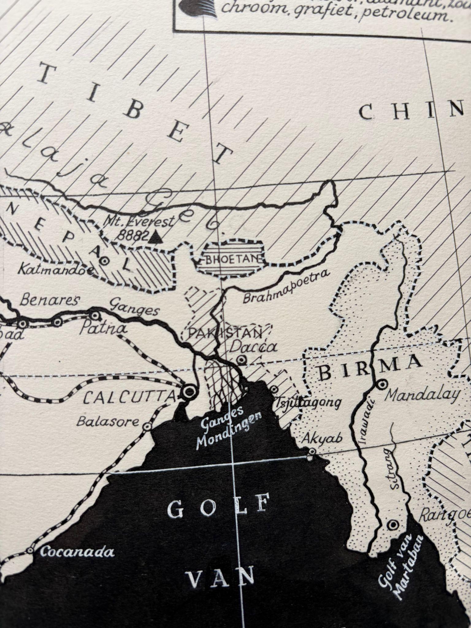 Illustration originale Carte de l'Inde par Charles Burki, 1951 - Dessin à l'encre en vente 2