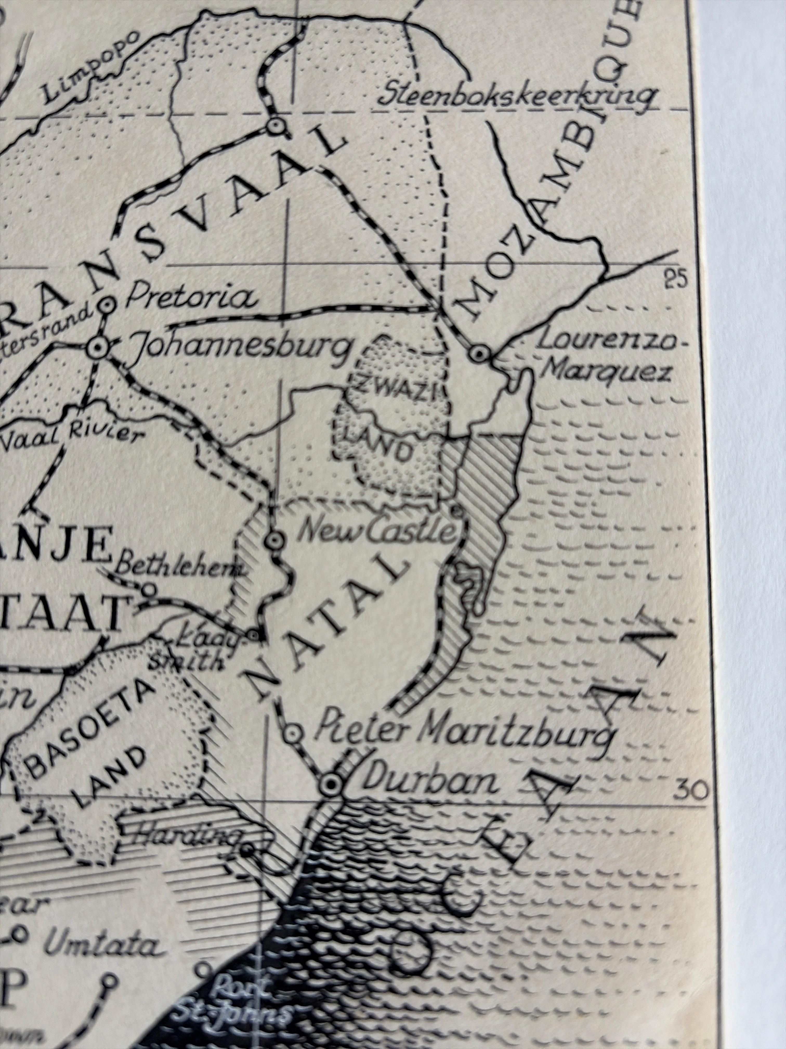 Illustration originale Carte de l'Afrique du Sud par Charles I.C., c.1945 - Dessin à l'encre Bon état - En vente à Langweer, NL