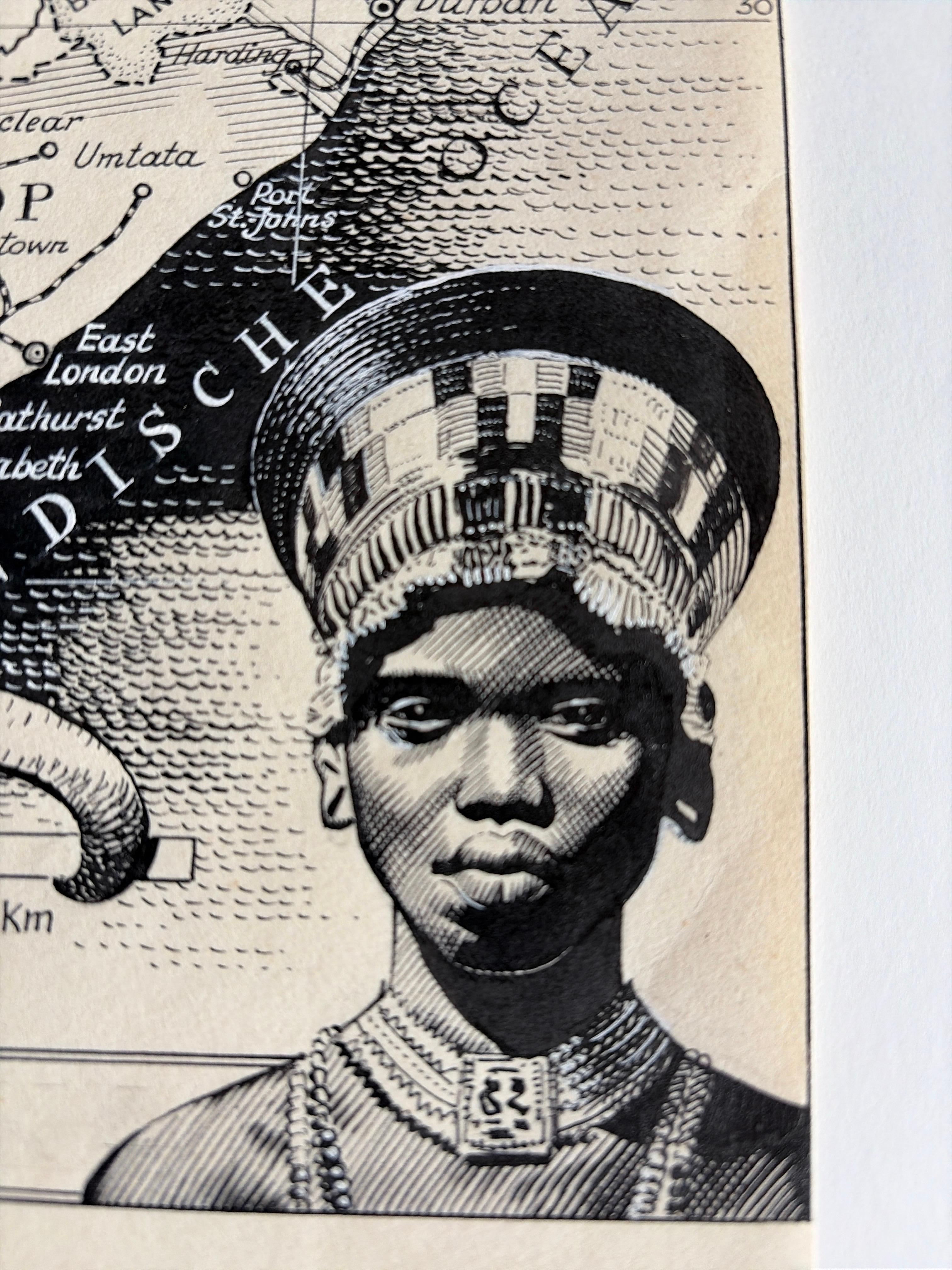 Milieu du XXe siècle Illustration originale Carte de l'Afrique du Sud par Charles I.C., c.1945 - Dessin à l'encre en vente