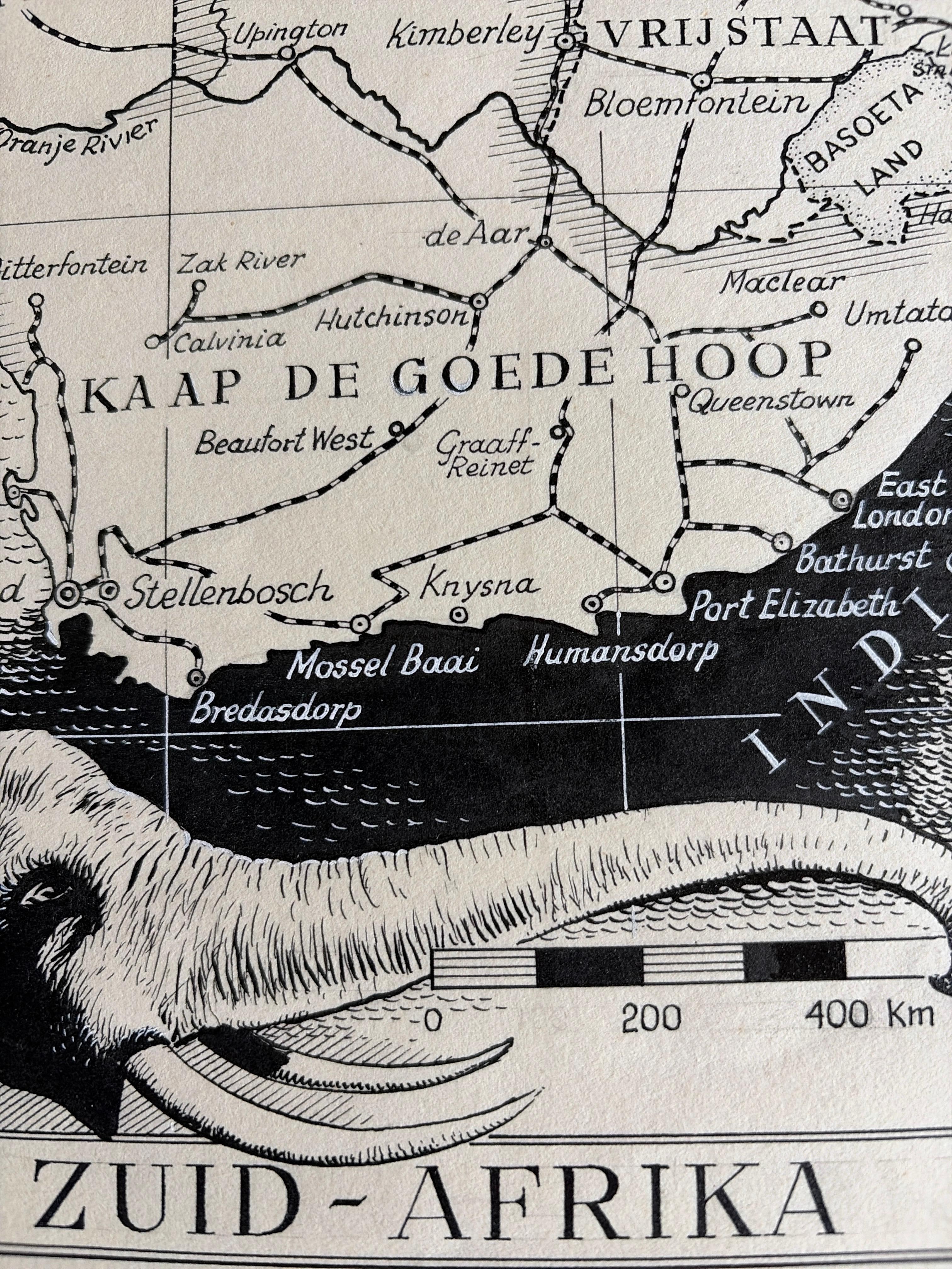 Papier Illustration originale Carte de l'Afrique du Sud par Charles I.C., c.1945 - Dessin à l'encre en vente