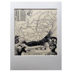 Original Illustration Map of South Africa by Charles Burki, c.1945 – Ink Drawing