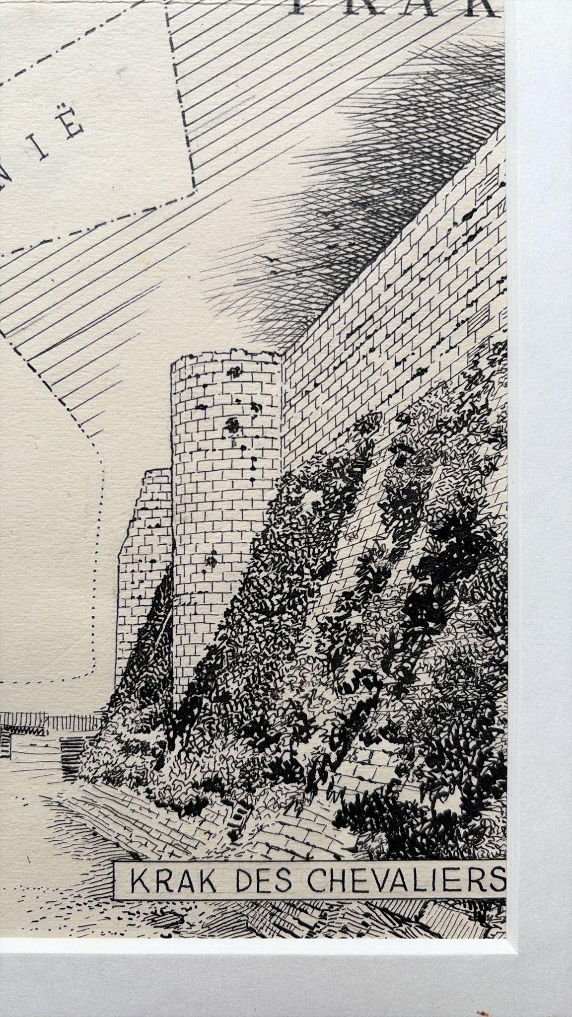 Illustrazione originale della mappa della Siria e del Libano, Charles Burki, 1947 - Disegno a inchiostro In condizioni buone in vendita a Langweer, NL