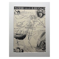 Original Illustration Map of Syria & Lebanon, Charles Burki, 1947 – Ink Drawing