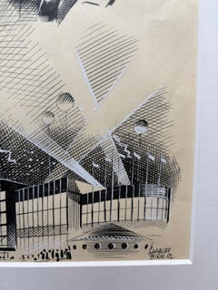 Original Illustration “Postwar Modern Life” by Charles Burki, 1952 – Pen and Ink