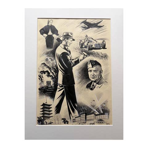 Original Illustration “Postwar Modern Life” by Charles Burki, 1952 – Pen and Ink