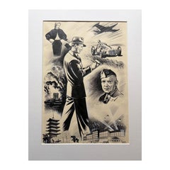 Original Illustration “Postwar Modern Life” by Charles Burki, 1952 – Pen and Ink