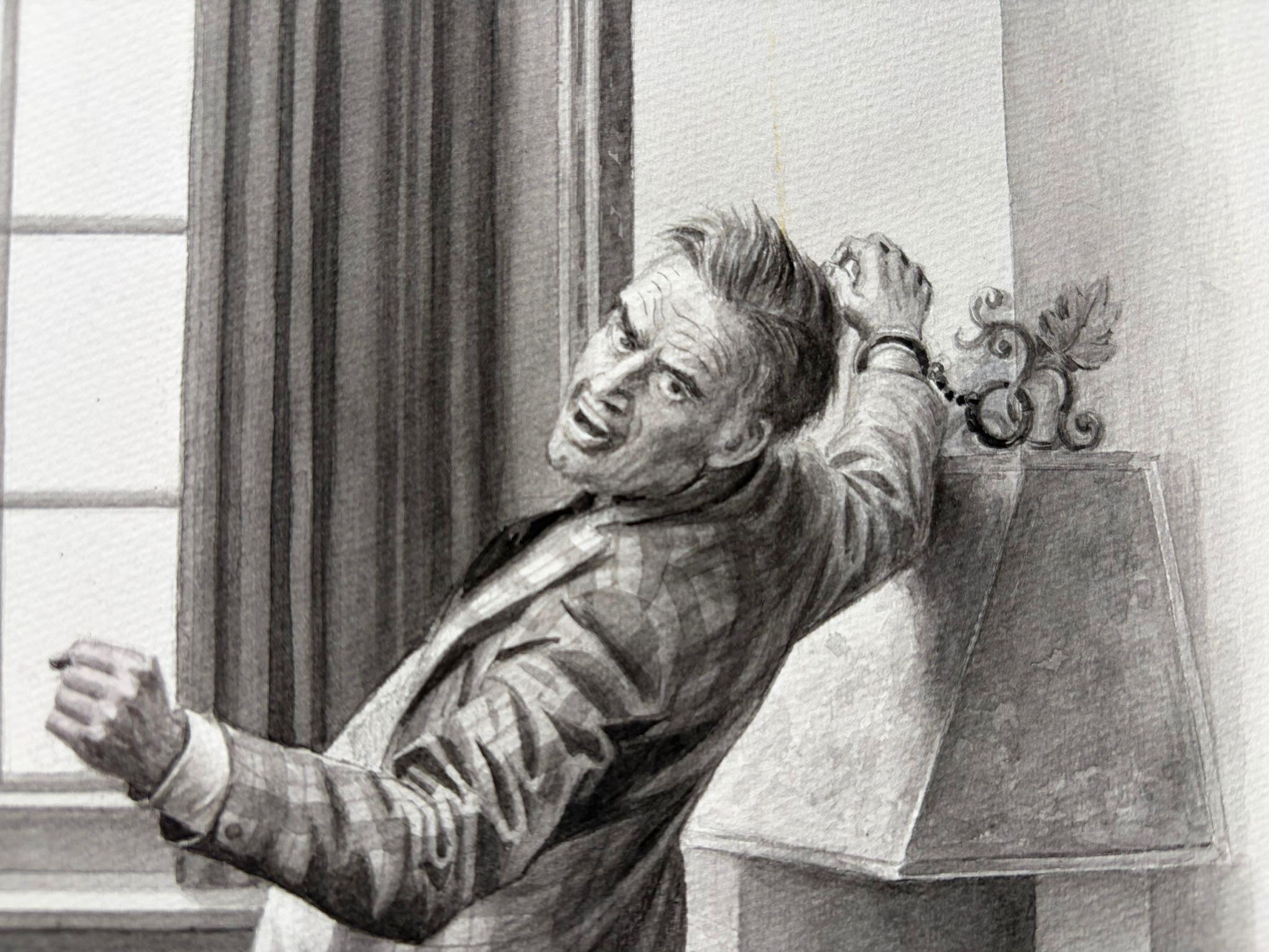 Original-Illustration 'The Office Fight' von Charles Burki, 1973 - Gouache (Niederländisch) im Angebot