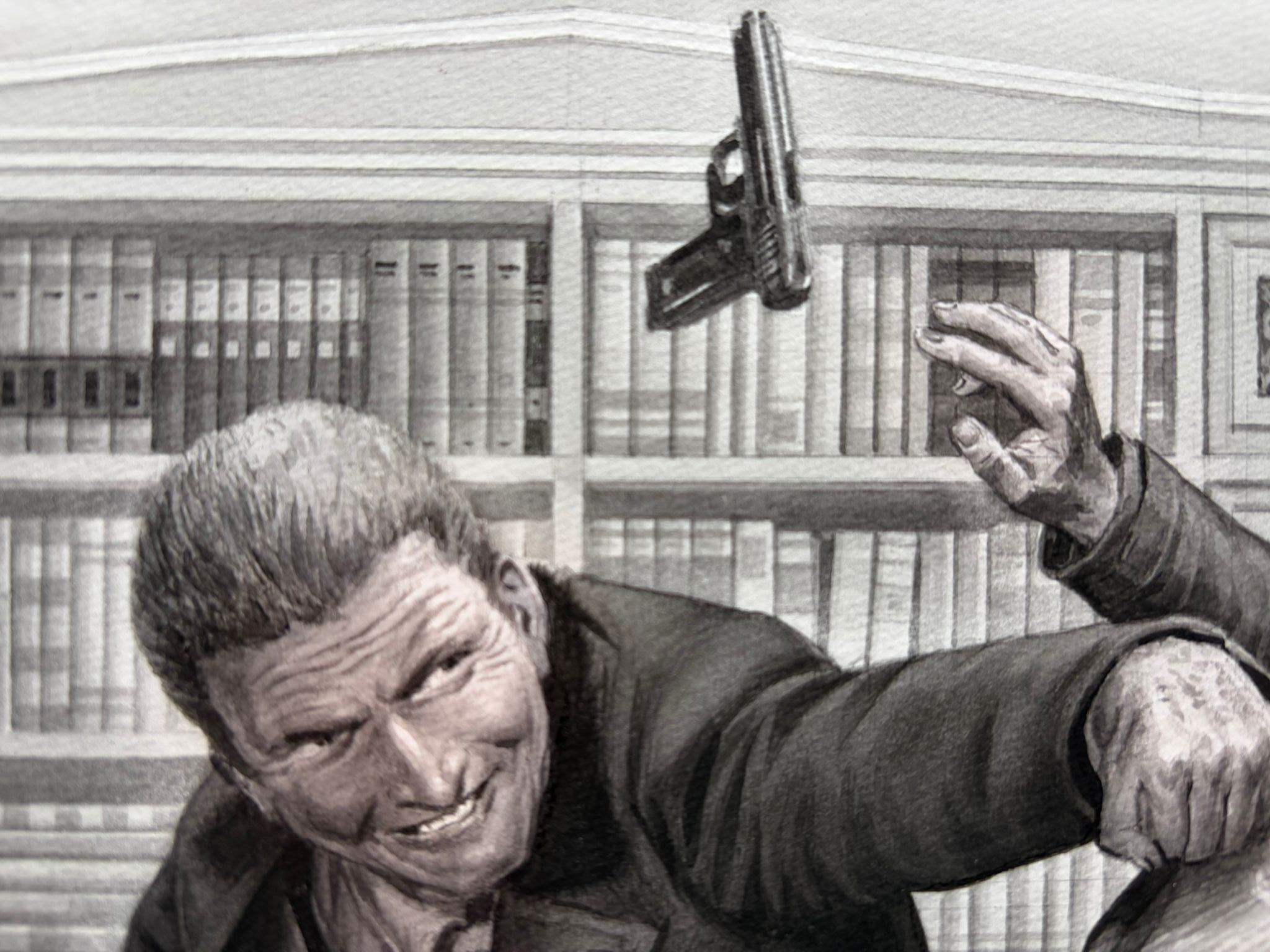 Original-Illustration 'The Office Fight' von Charles Burki, 1973 - Gouache (Ende des 20. Jahrhunderts) im Angebot