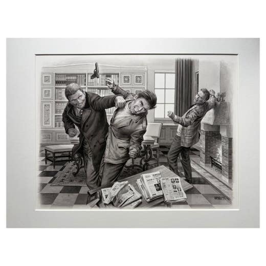 Original Illustration ‘The Office Fight’ by Charles Burki, 1973 – Gouache