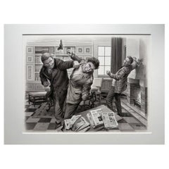 Original Illustration ‘The Office Fight’ by Charles Burki, 1973 – Gouache