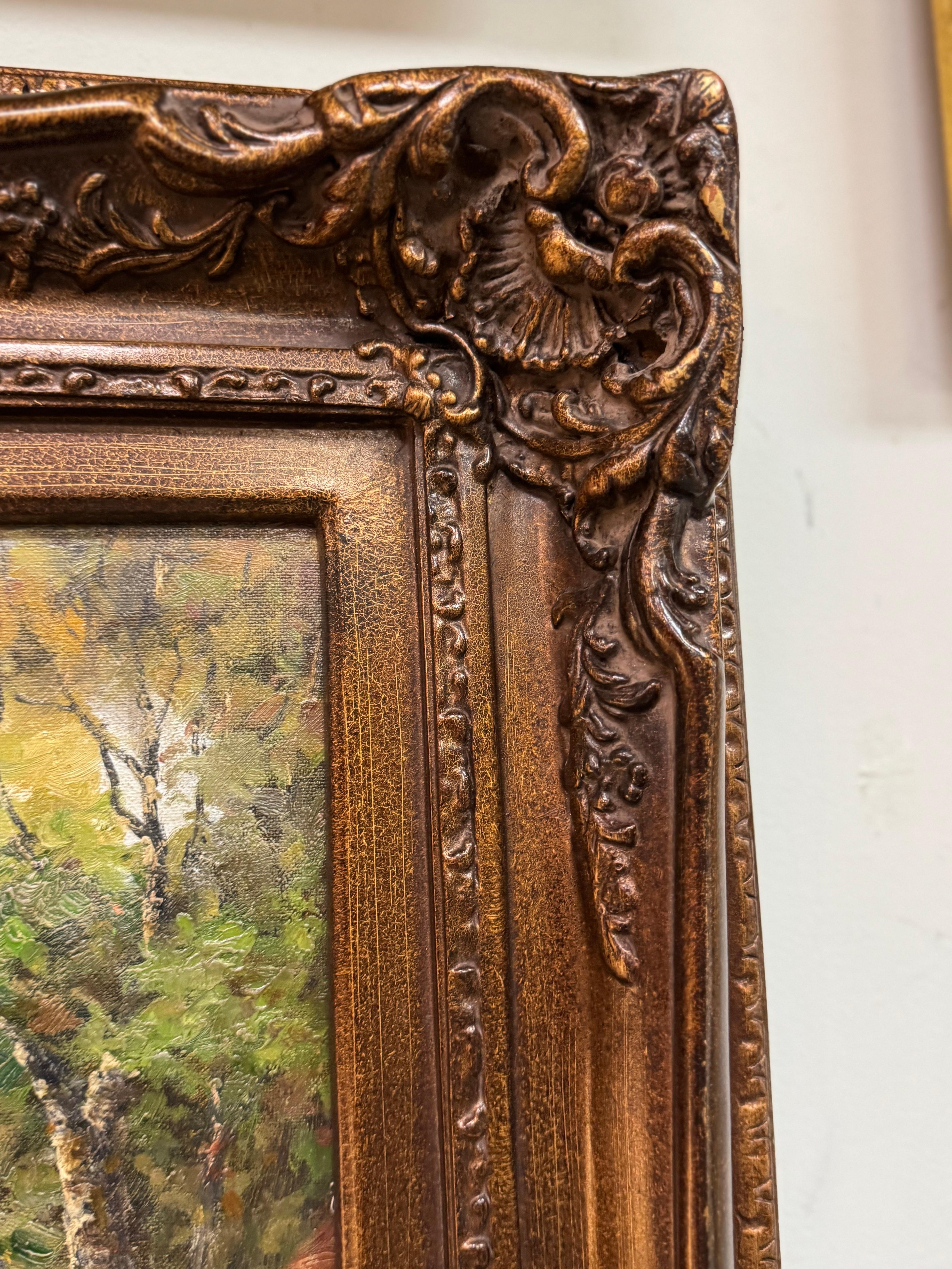 Impressionniste original  Peinture de paysage de cour en vente 6
