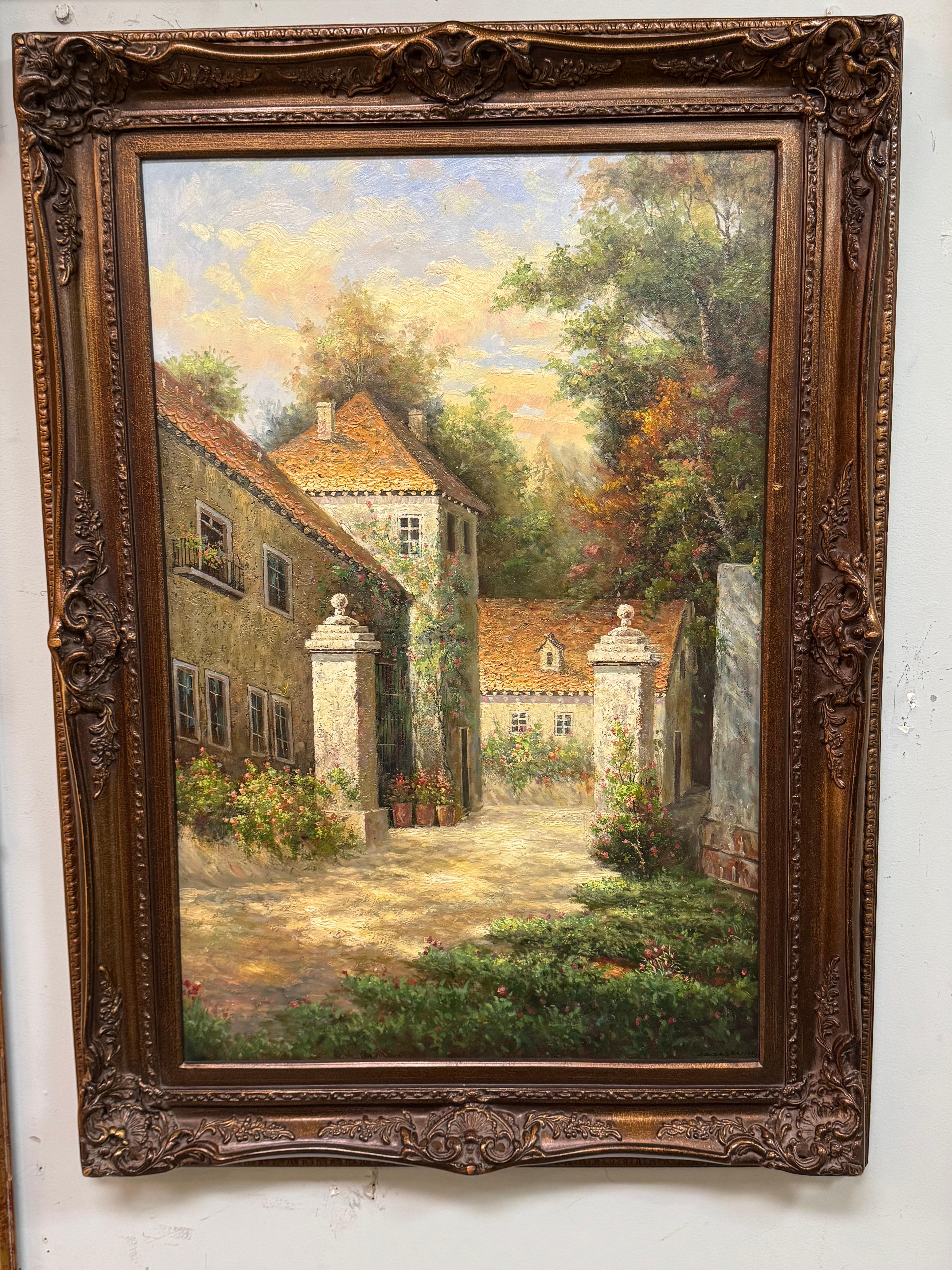 Américain Impressionniste original  Peinture de paysage de cour en vente