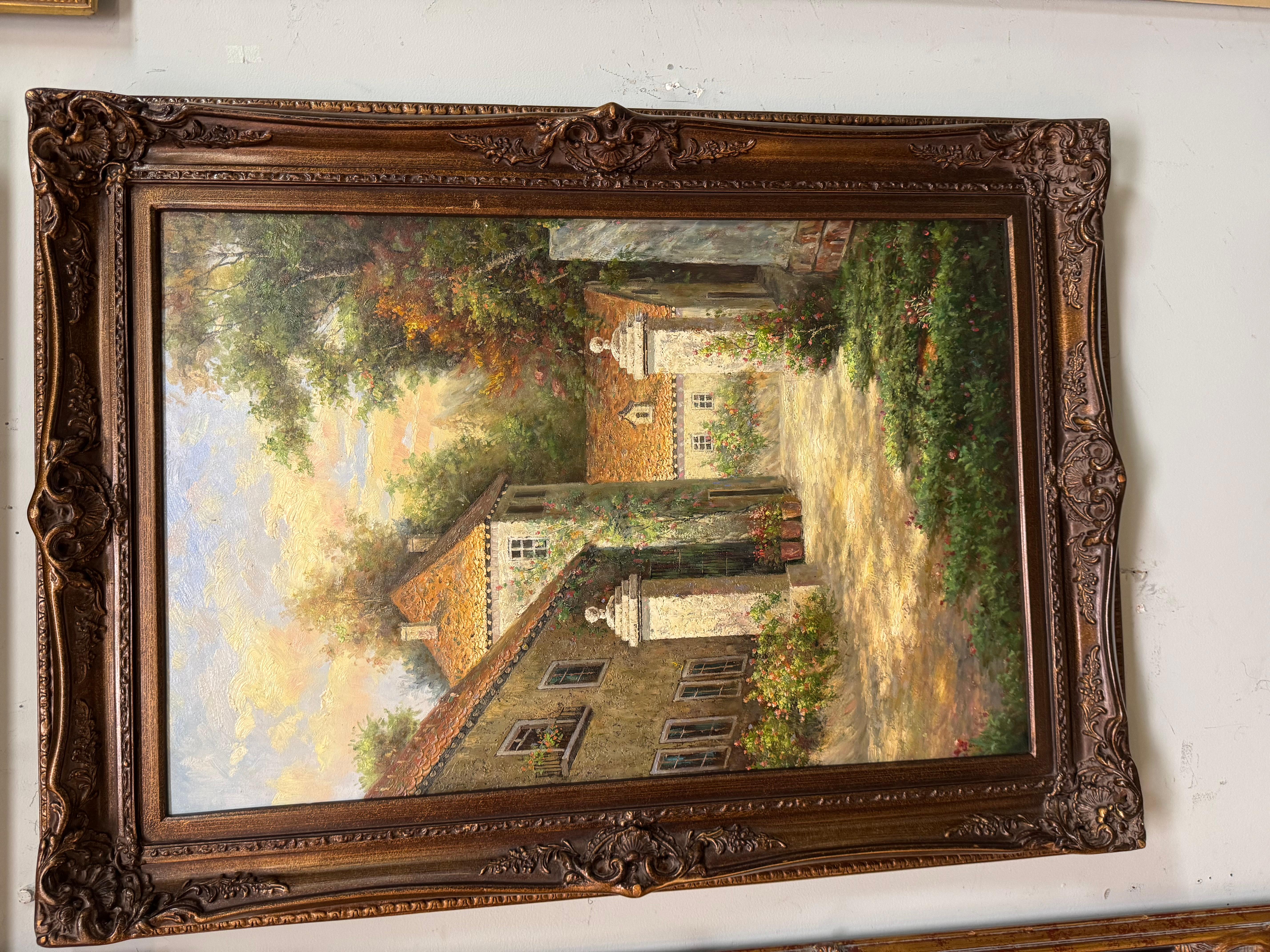 20ième siècle Impressionniste original  Peinture de paysage de cour en vente