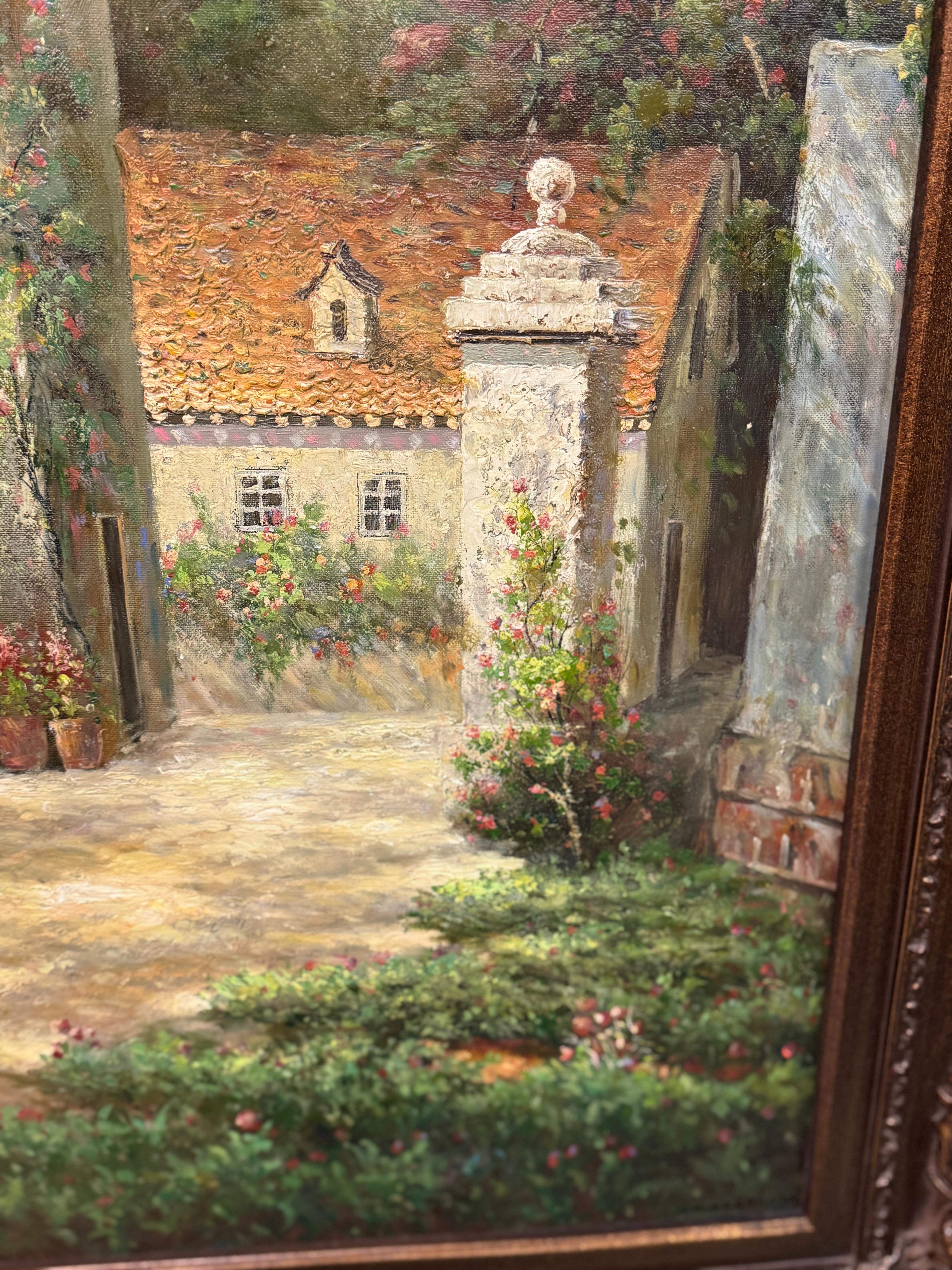 Impressionniste original  Peinture de paysage de cour en vente 1