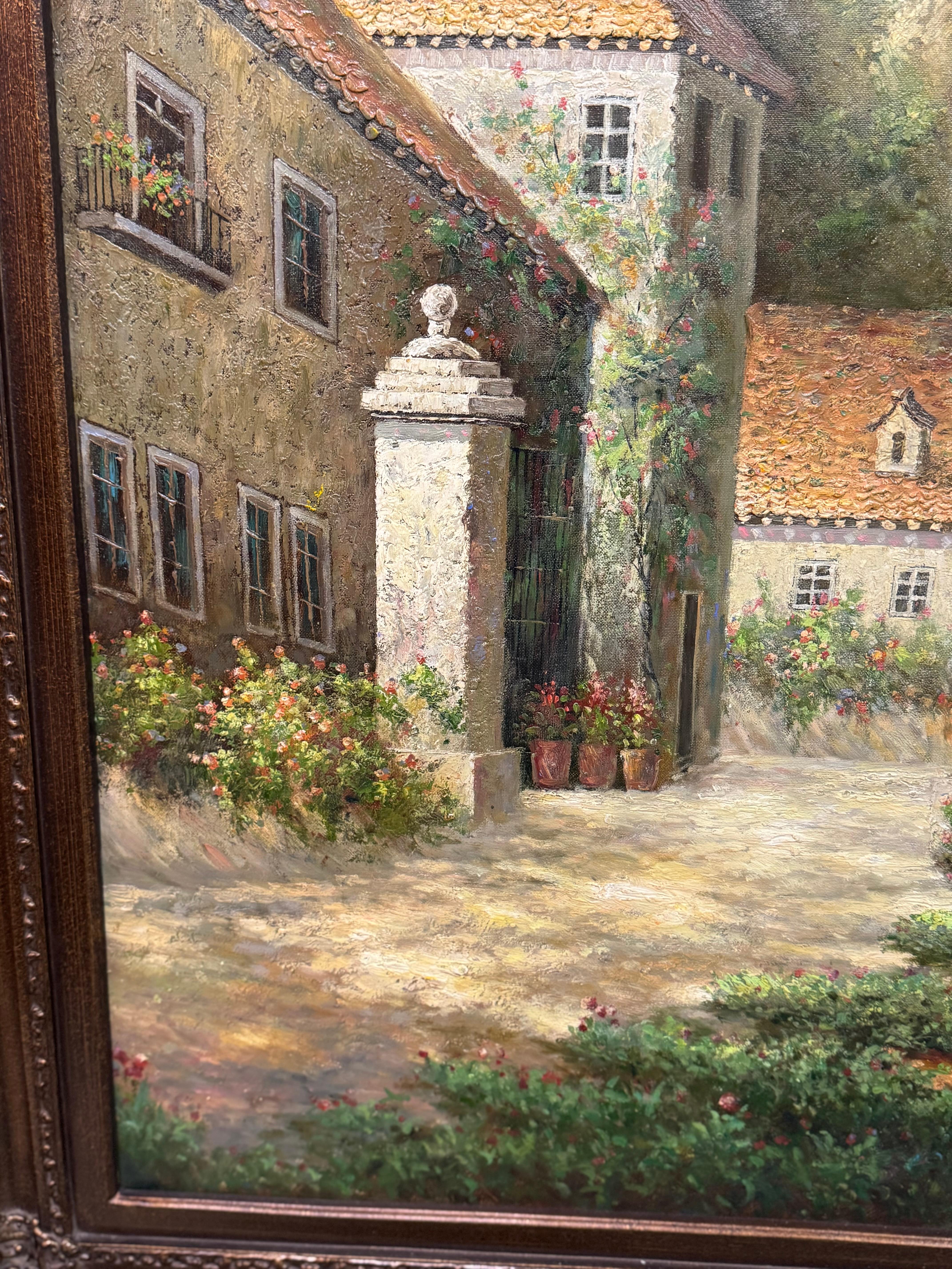 Impressionniste original  Peinture de paysage de cour en vente 2