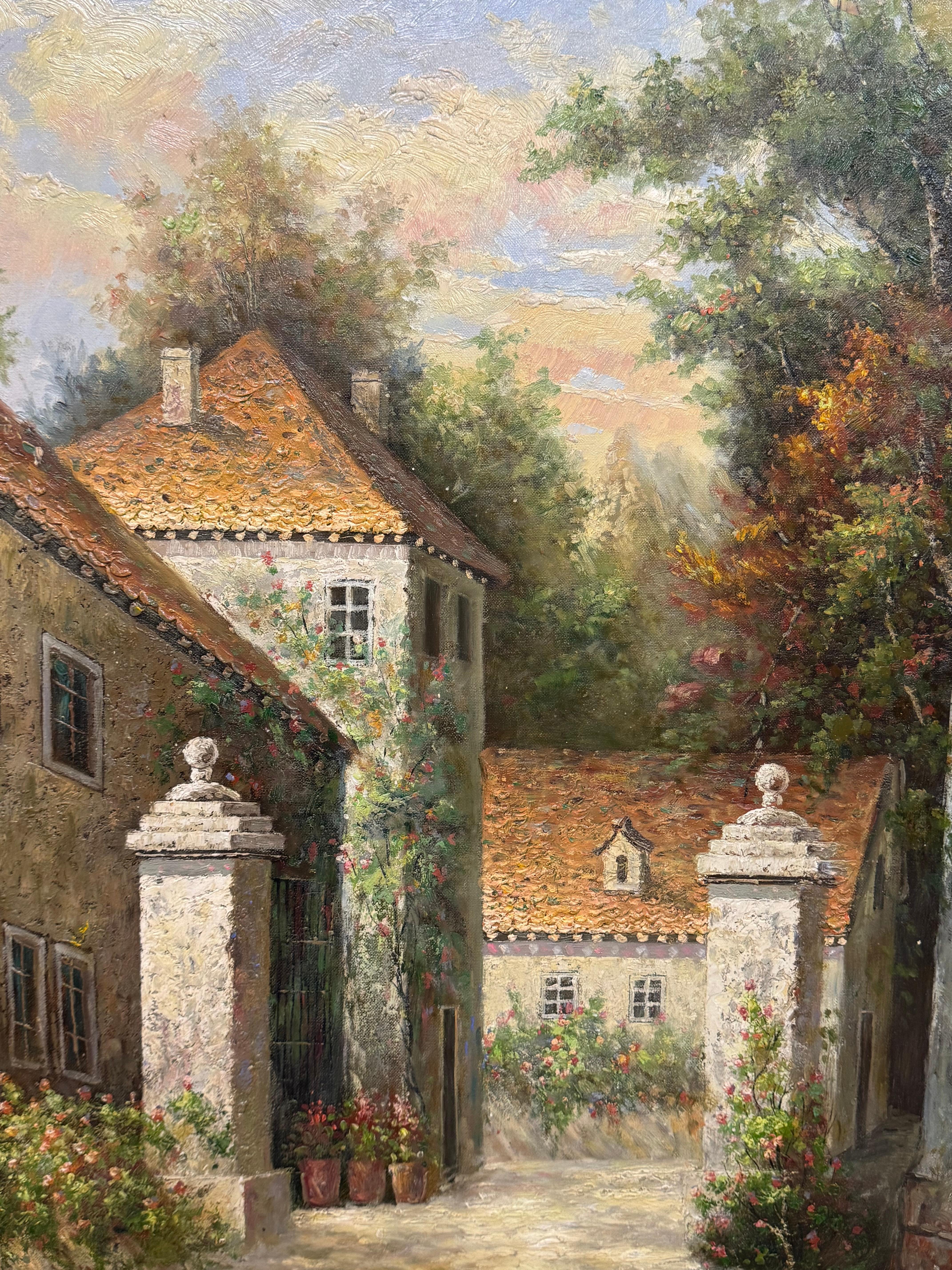 Impressionniste original  Peinture de paysage de cour en vente 3