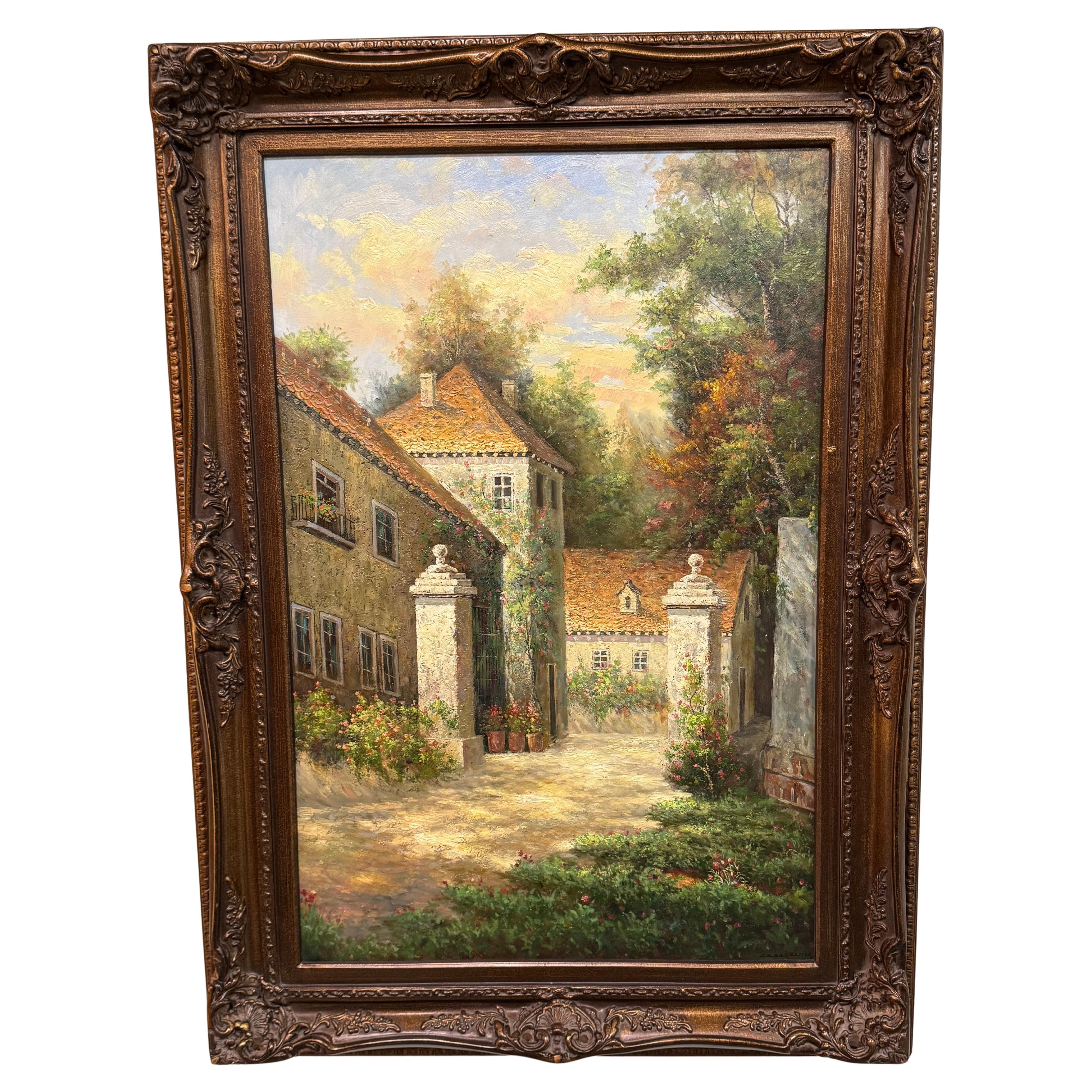 Impresionista original  pintura de paisaje de patio