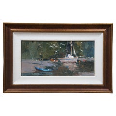 Original Impressionist Oil Painting on Board British Columbia Riverscape Boats
