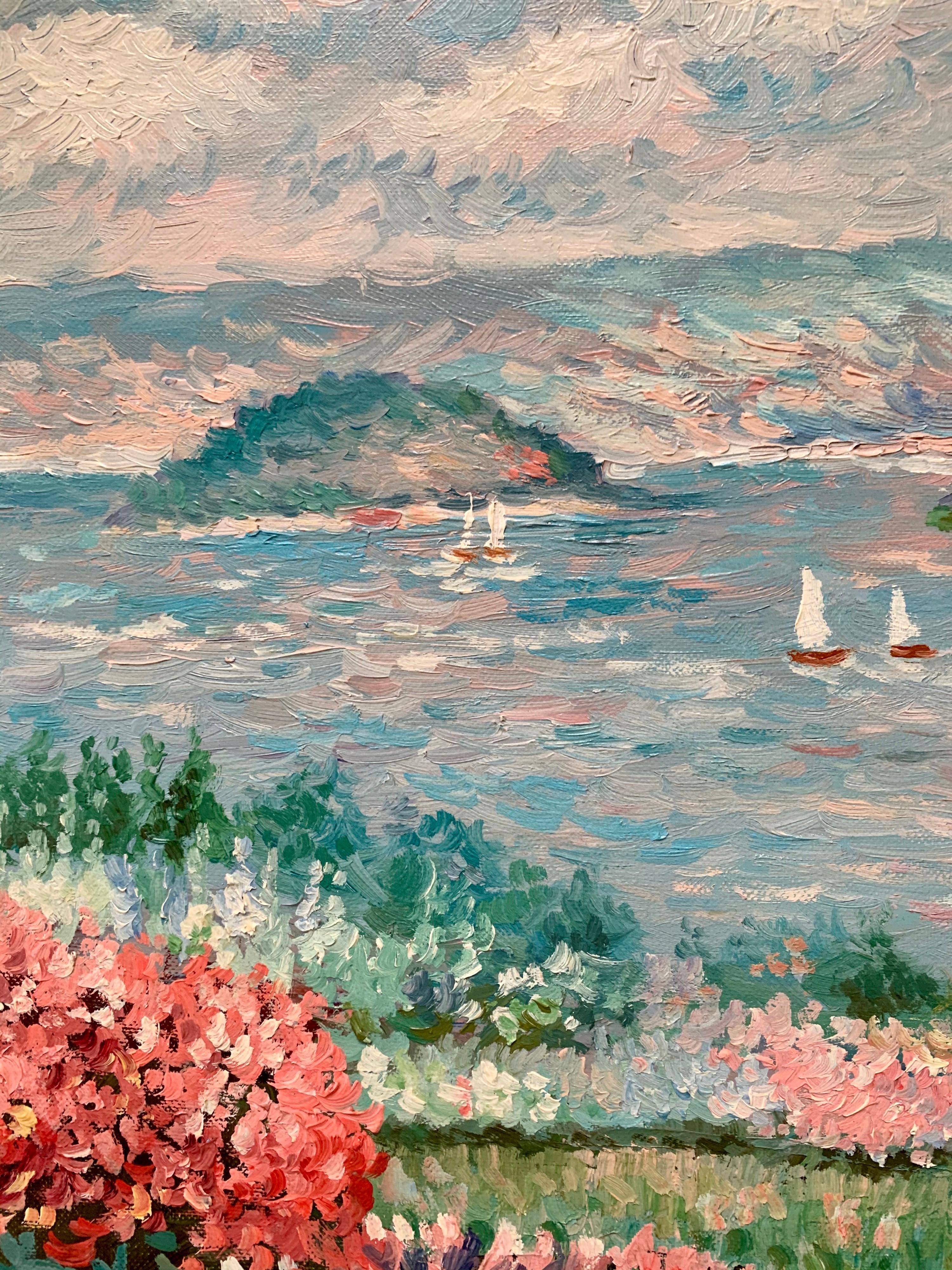 Canvas Original Impressionist Oil Painting Sailboats on Hudson River
