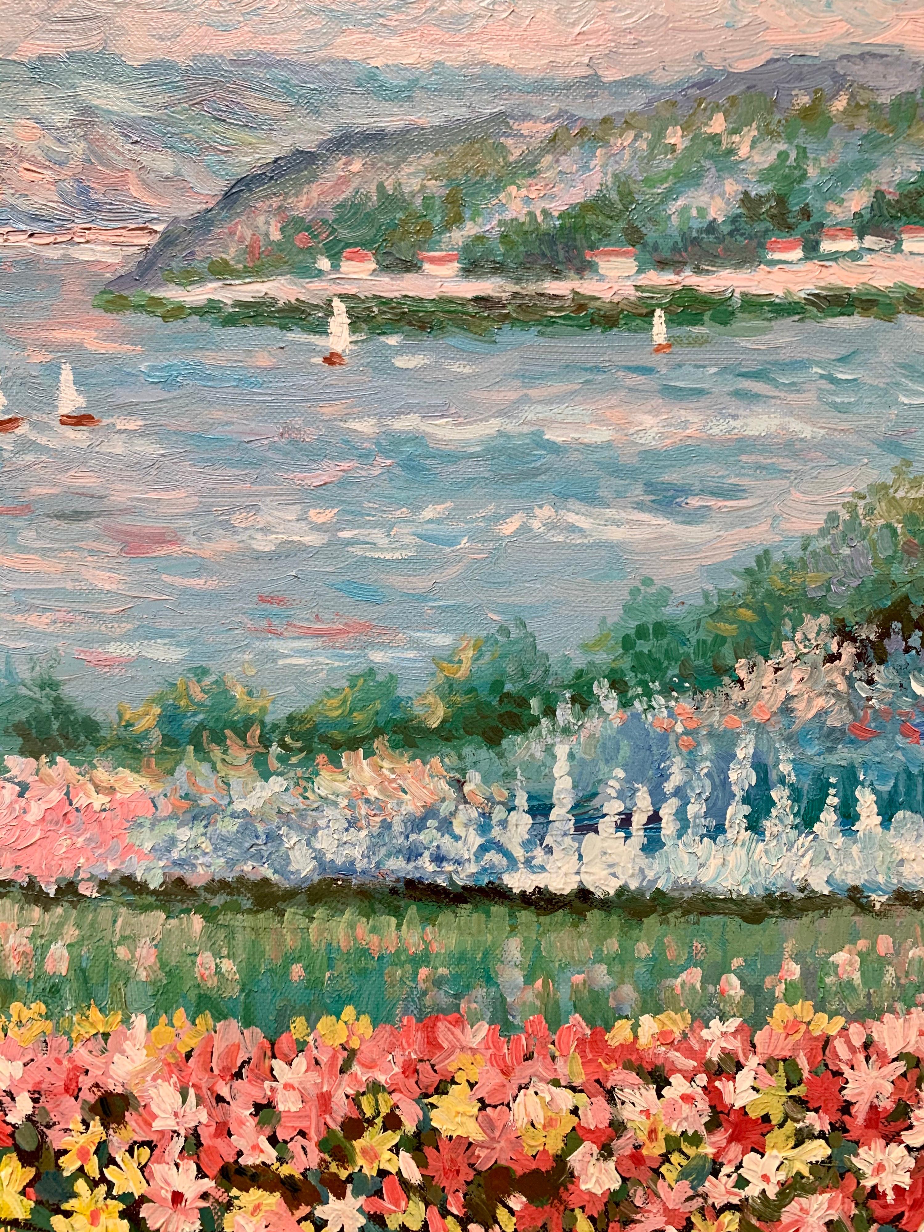 Original Impressionist Oil Painting Sailboats on Hudson River 1