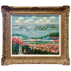 Original Impressionist Oil Painting Sailboats on Hudson River