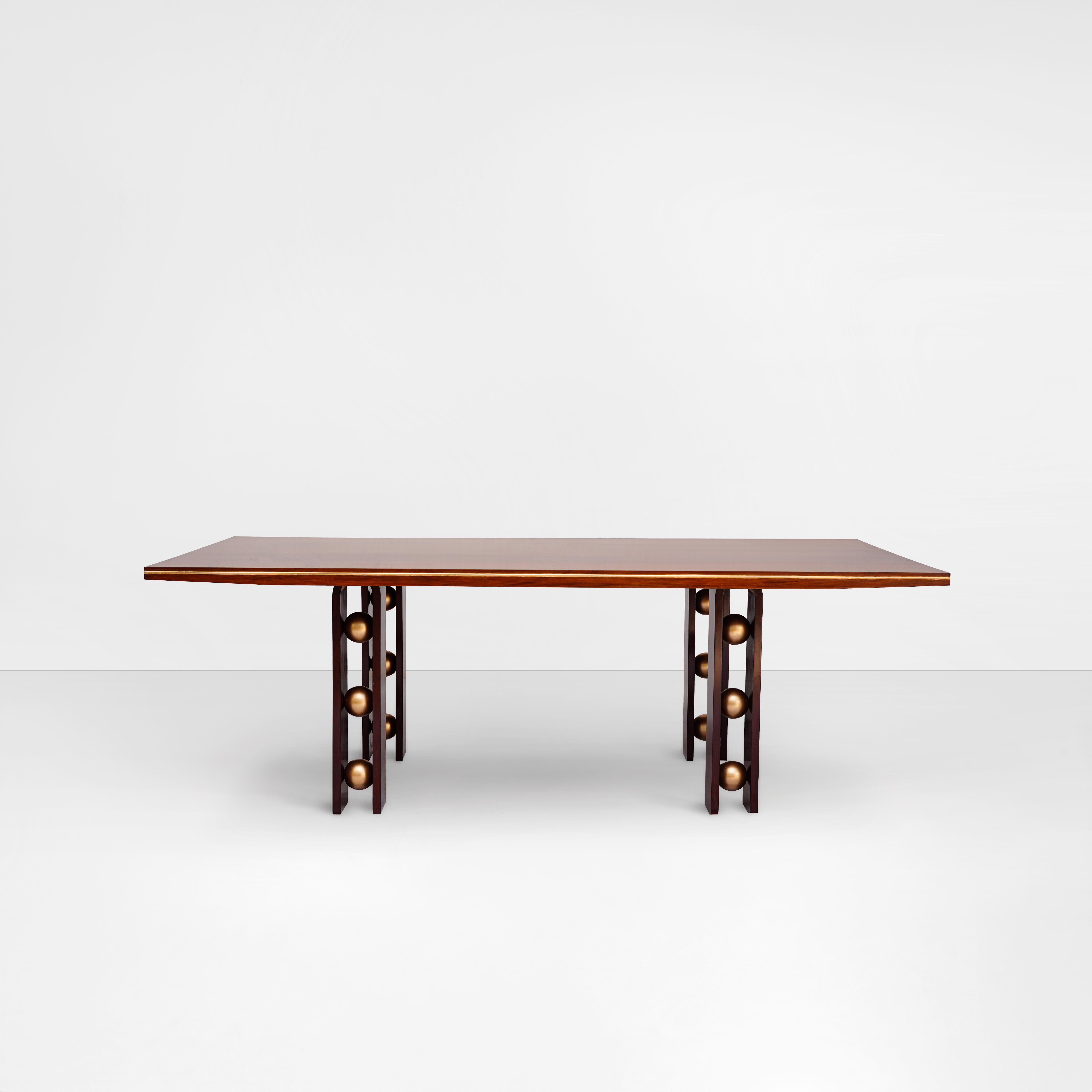 Modern Original industrial, Geometric, bold, transitional, modern dining table, walnut For Sale