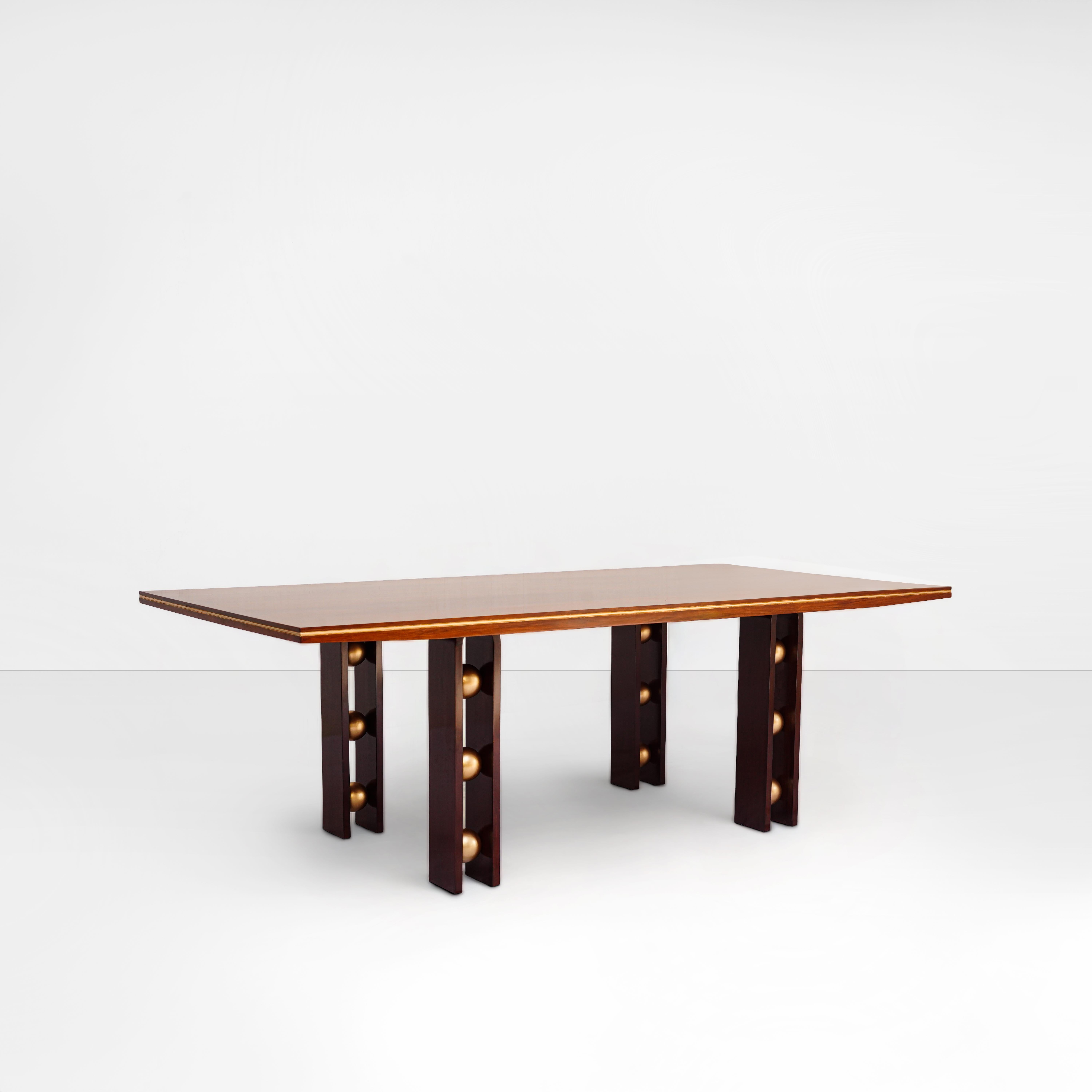Original industrial, Geometric, bold, transitional, modern dining table, walnut In New Condition For Sale In Greenwood Village, CO