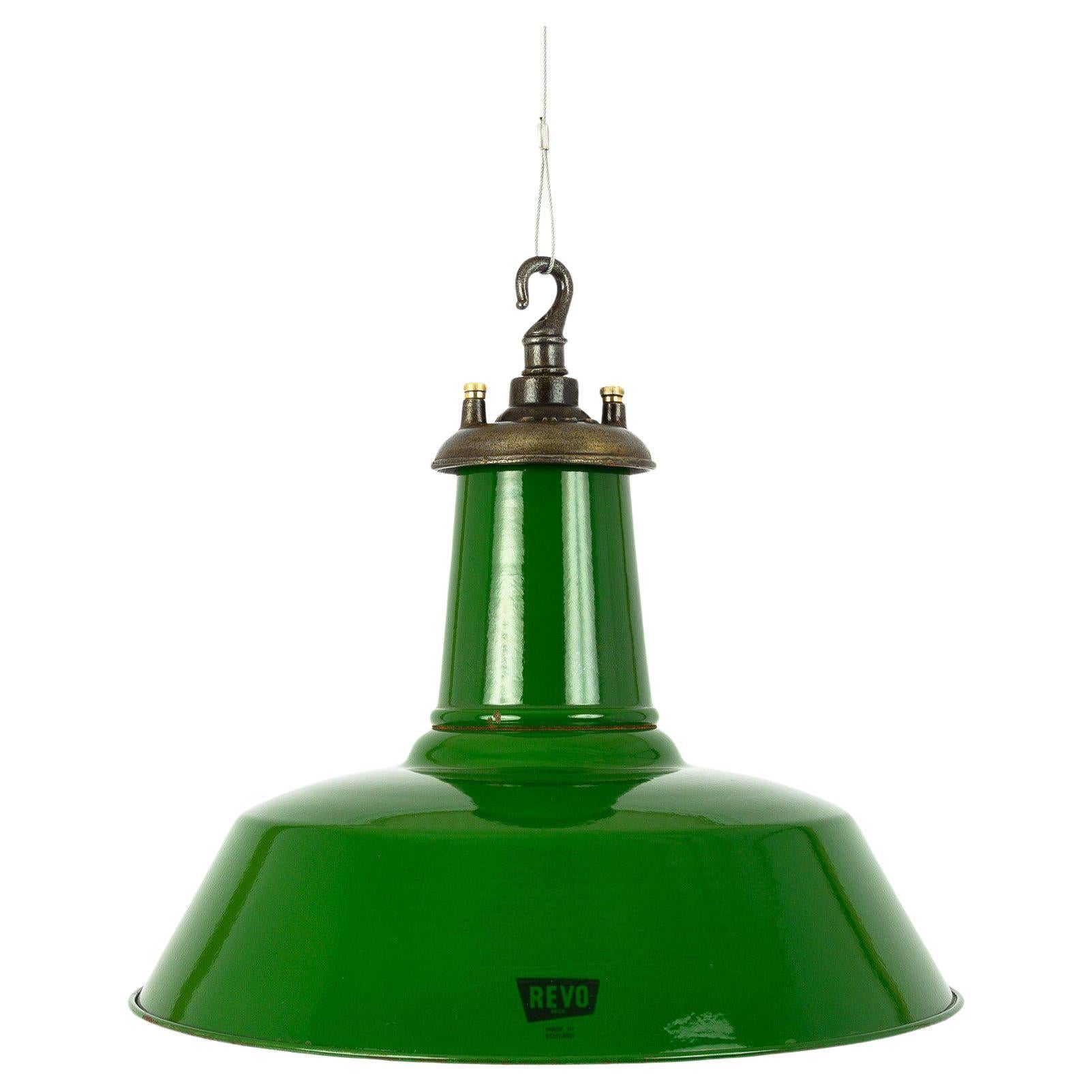 Original Industrial Green Enamel Factory Pendant Lights by Revo Tipton