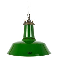 Original Industrial Green Enamel Factory Pendant Lights by Revo Tipton