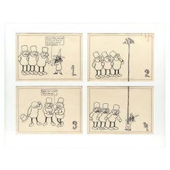 Dessin original à l'encre (4) par Storm P. - "Les trois petits hommes et The Trickster" (Les trois petits hommes et le Trickster)