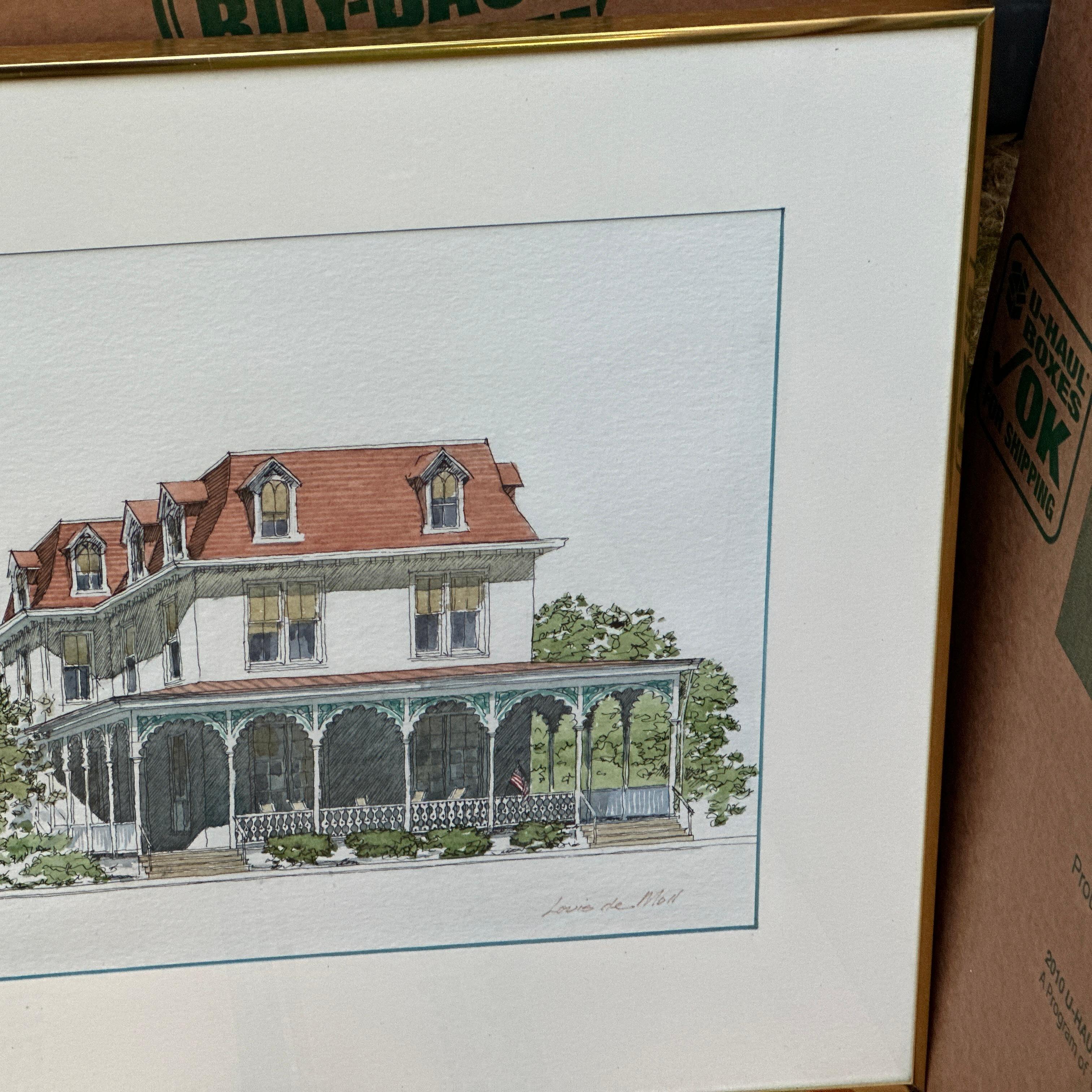 Pittura architettonica originale ad inchiostro e acquerello di Louis De Moll In condizioni buone in vendita a West Chester, PA
