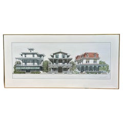 Peinture architecturale originale à l'encre et à l'aquarelle de Louis De Moll