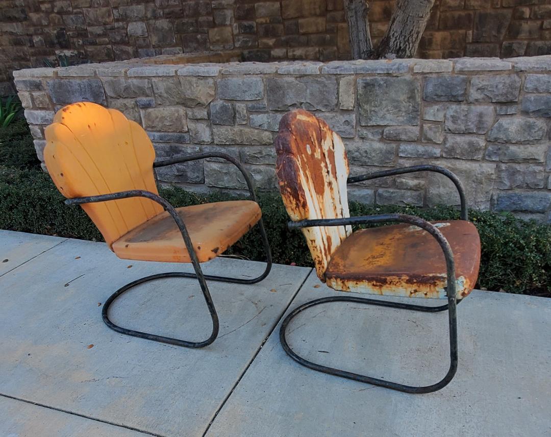 Original Iron Shellback Clamshell Lawn & Patio Chairs Mid Century Modern 1940s For Sale 7
