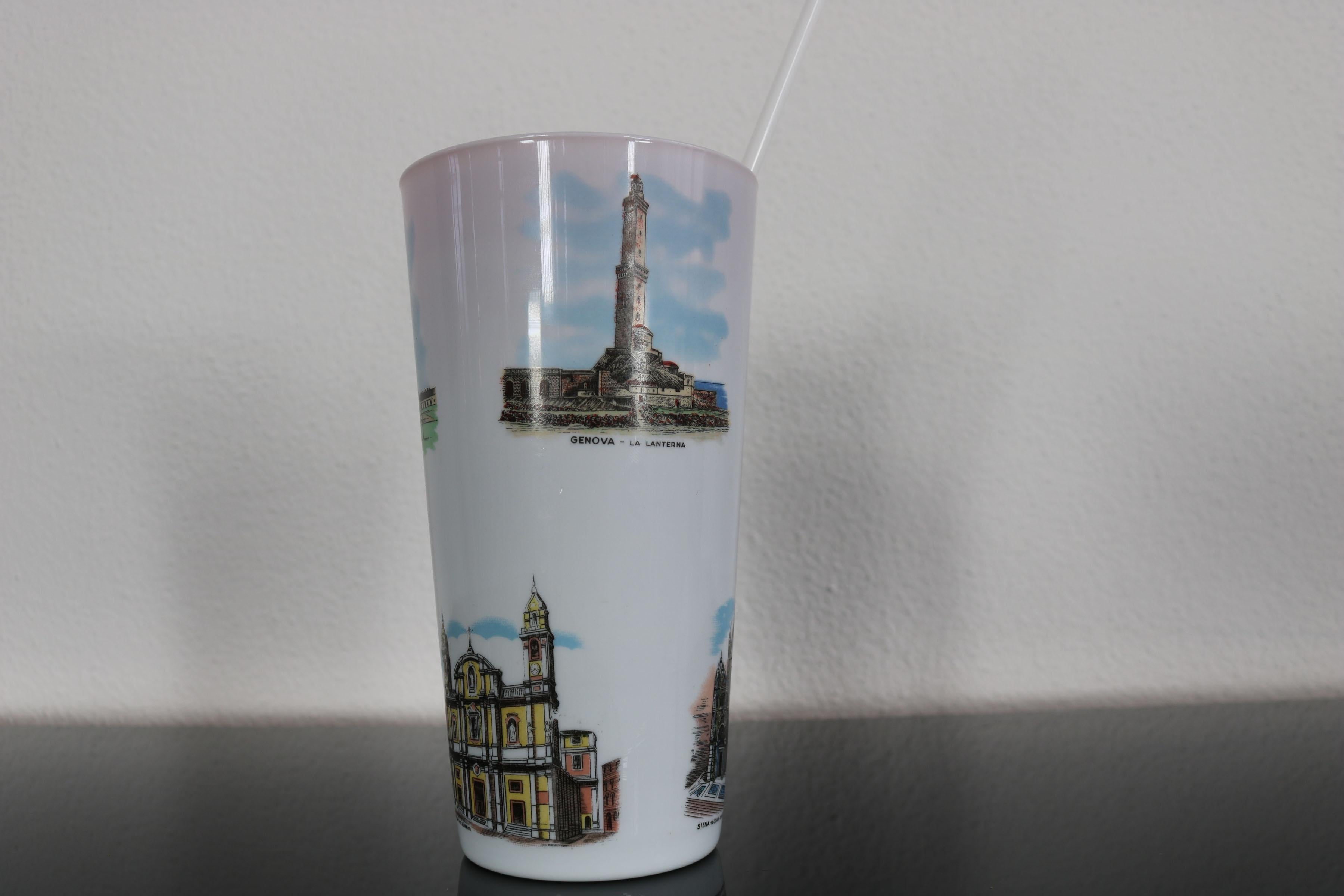 Original Italian 1950s jug with 5 cups with souvenir motif,  Murano glass For Sale 8