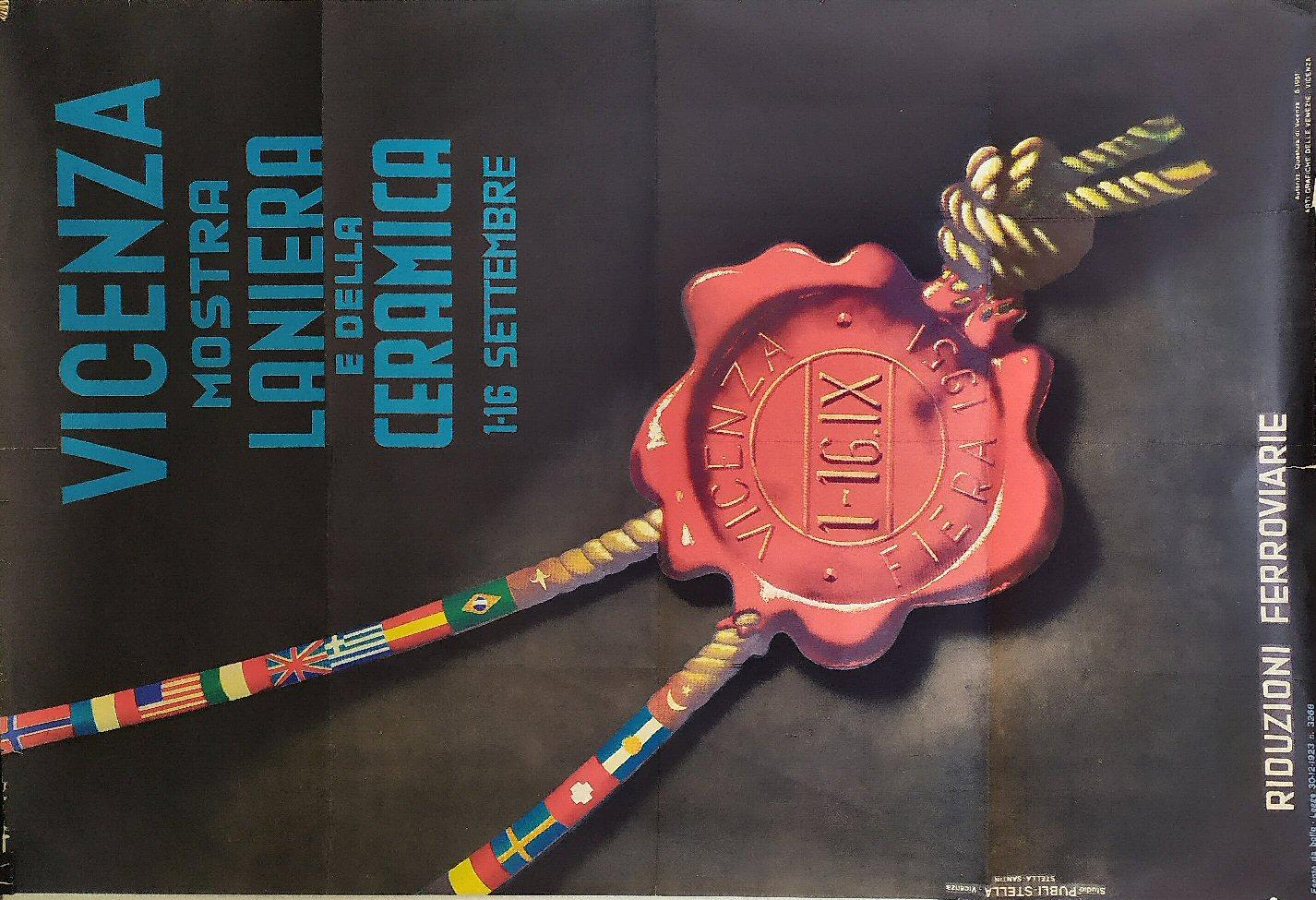 Cartel publicitario original italiano de 1951 para lana y cerámica . Vicenza, Italia en Bueno estado para la venta en Rhinebeck, NY