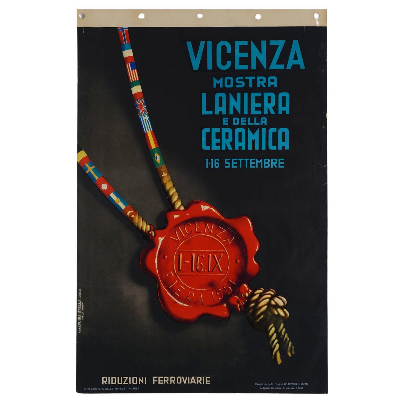 Affiche publicitaire italienne originale de 1951 pour la laine et la céramique. Vicenza, Italie