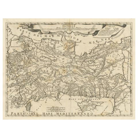 Original Italian Antique Map of Asia Minor, Cyprus, Neighboring Regions, 1686