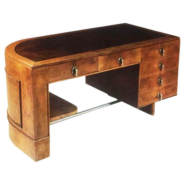 Original Italian Art Deco Desk in Walnut and Briar Root, 1930s